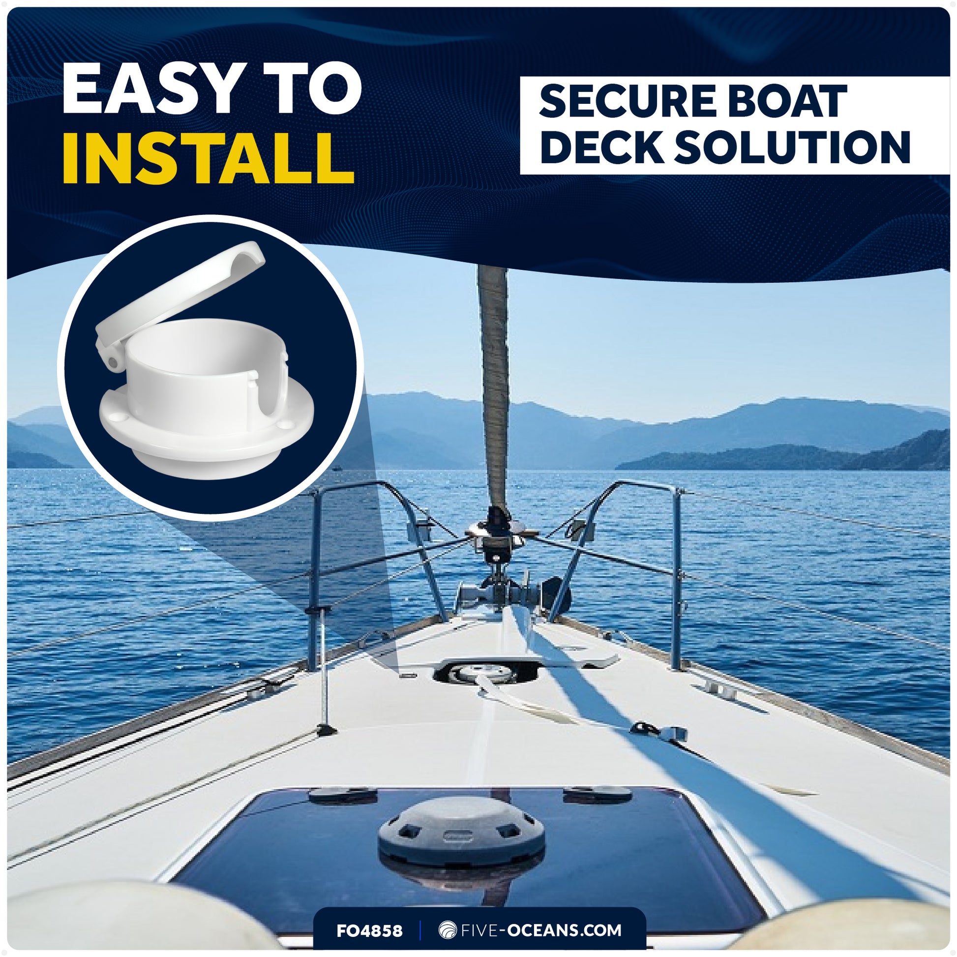 Hinged Rope Deck Pipe - Fits Up to 7/8" Rope, White Polymer Fiber - FO4858 - Five Oceans