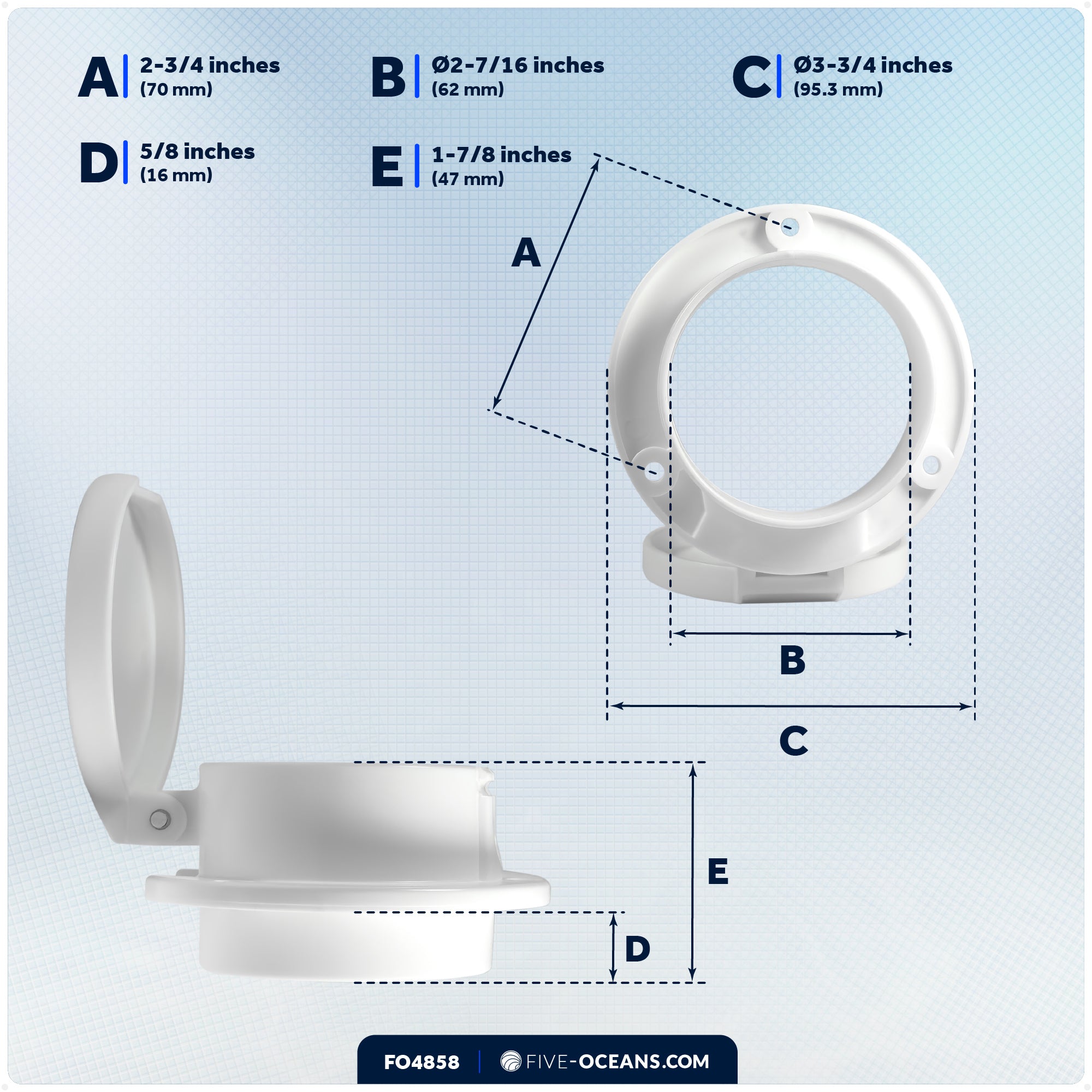 Rope Deck Pipe for Up to 7/8" Rope, White Polymer Fiber Reinforced with Snap-Down Cover – FO4858 - Five Oceans