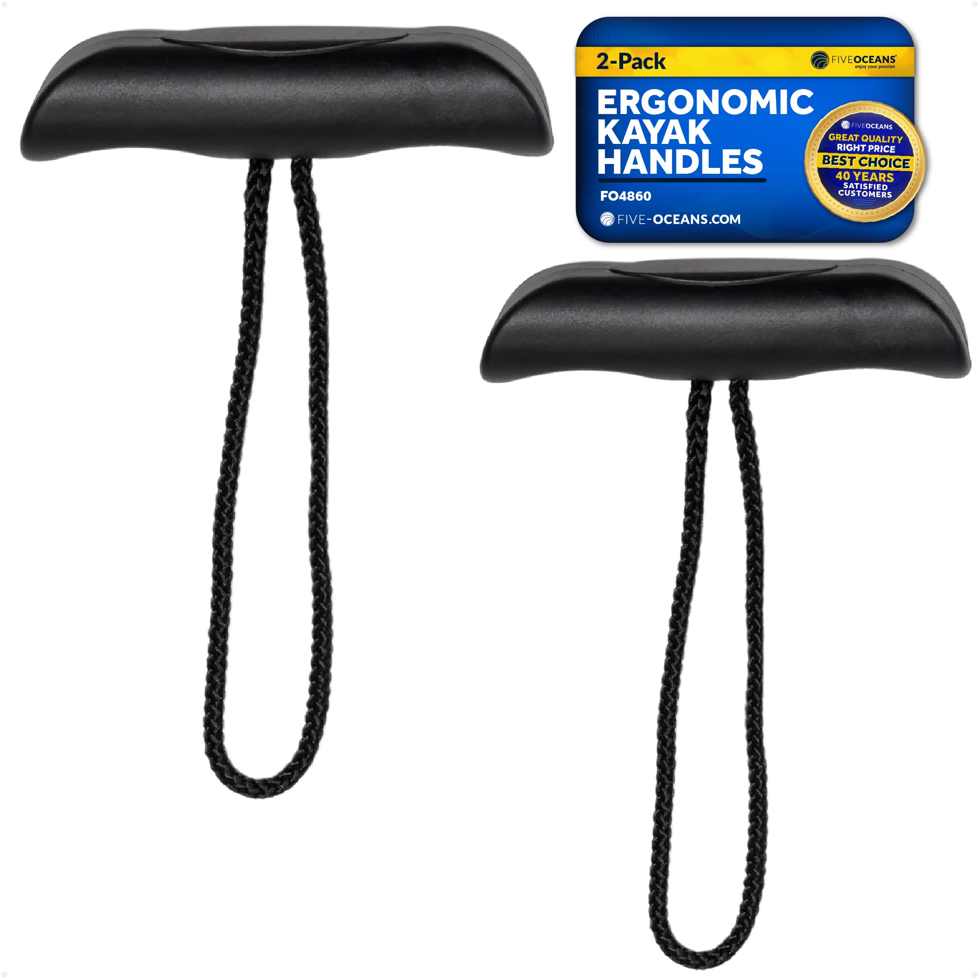 Kayak Handles with Heavy-Duty Cord, Black - 2-Pack - FO4860 - Five Oceans
