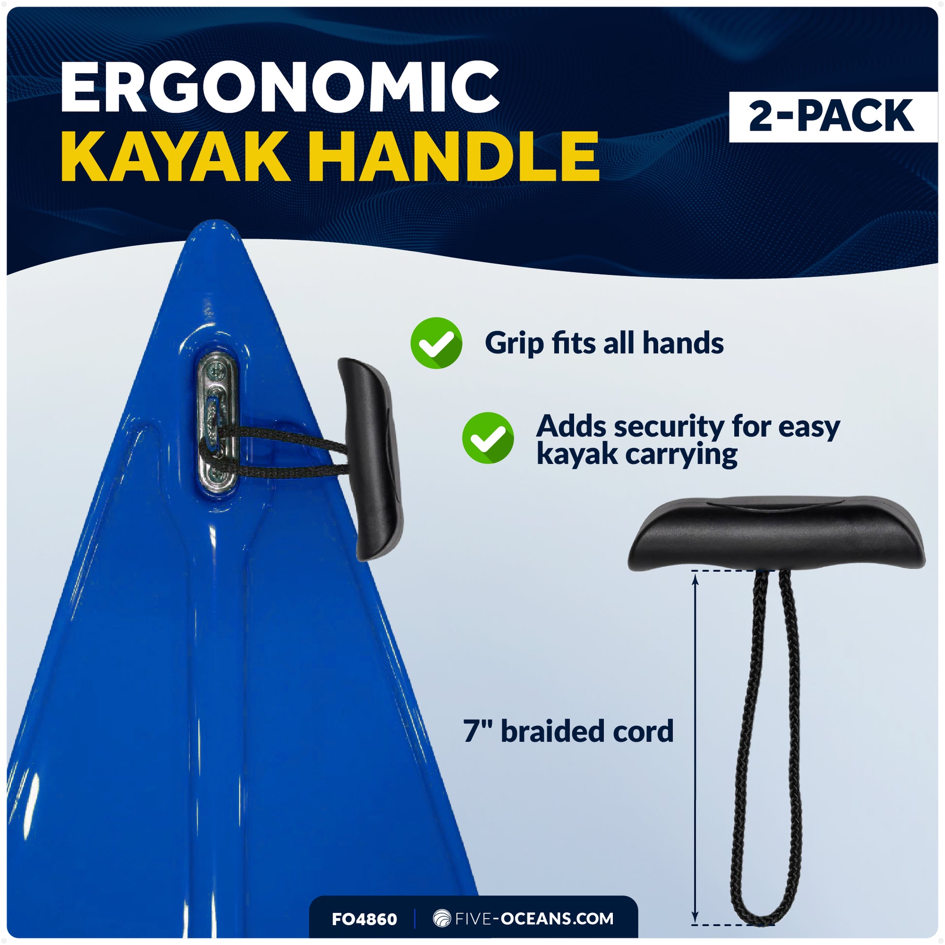 Kayak Handles with Cord, Black, 2-Pack - FO4860 - Five Oceans