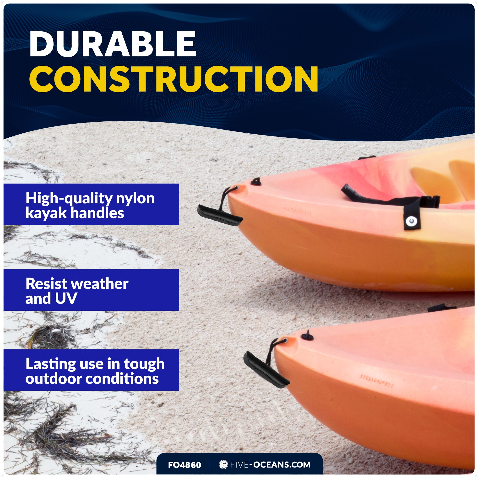 Kayak Handles with Heavy-Duty Cord, Black - 2-Pack - FO4860 - Five Oceans