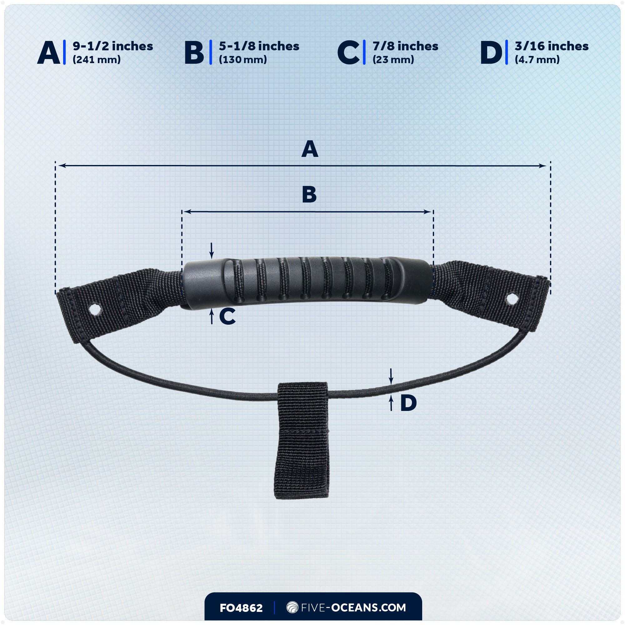 Kayak Side-Mount Handles with Bungee Paddle / Hook Holder, Black, 2-Pack - FO4862 - Five Oceans