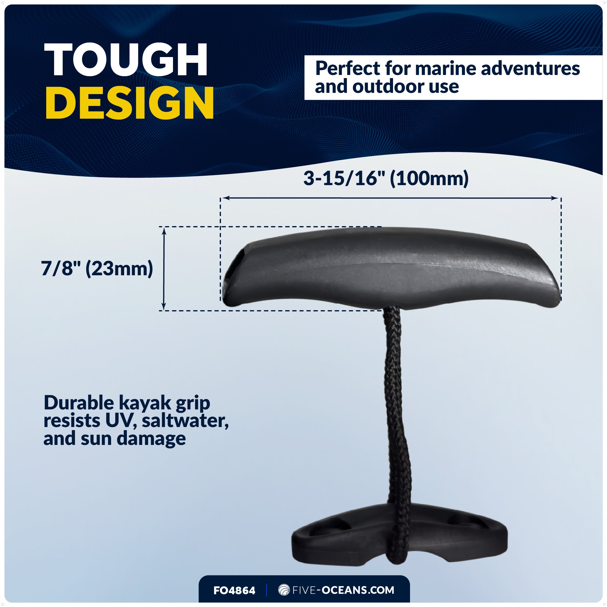 Kayak Handles with Cord & Pad Eye, Black, 2-Pack - FO4864 - Five Oceans