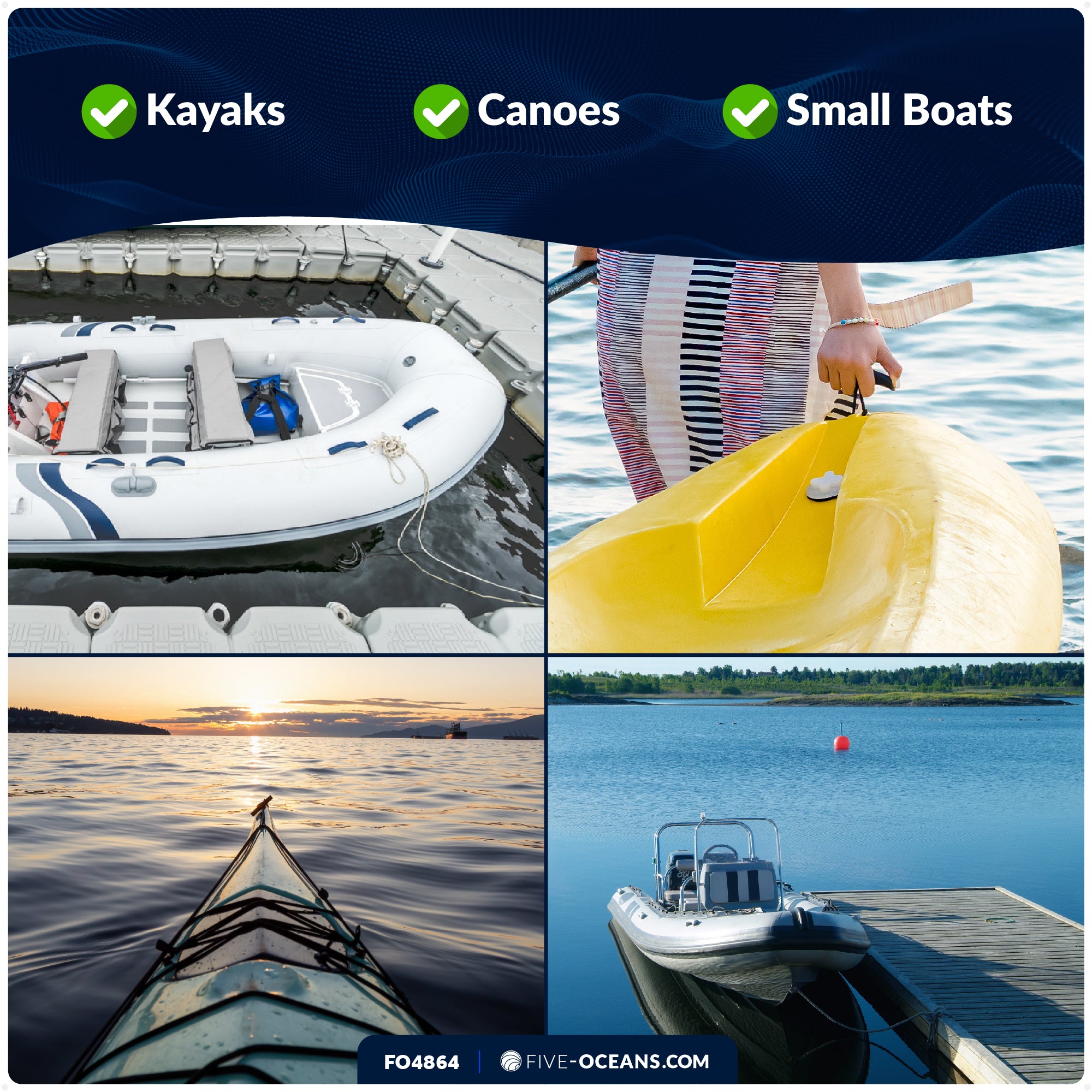 Kayak Handles with Cord & Pad Eye, Black, 2-Pack - FO4864 - Five Oceans