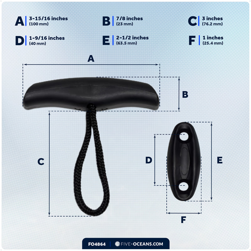 Kayak Handles with Cord & Pad Eye, Black, 2-Pack - FO4864 - Five Oceans