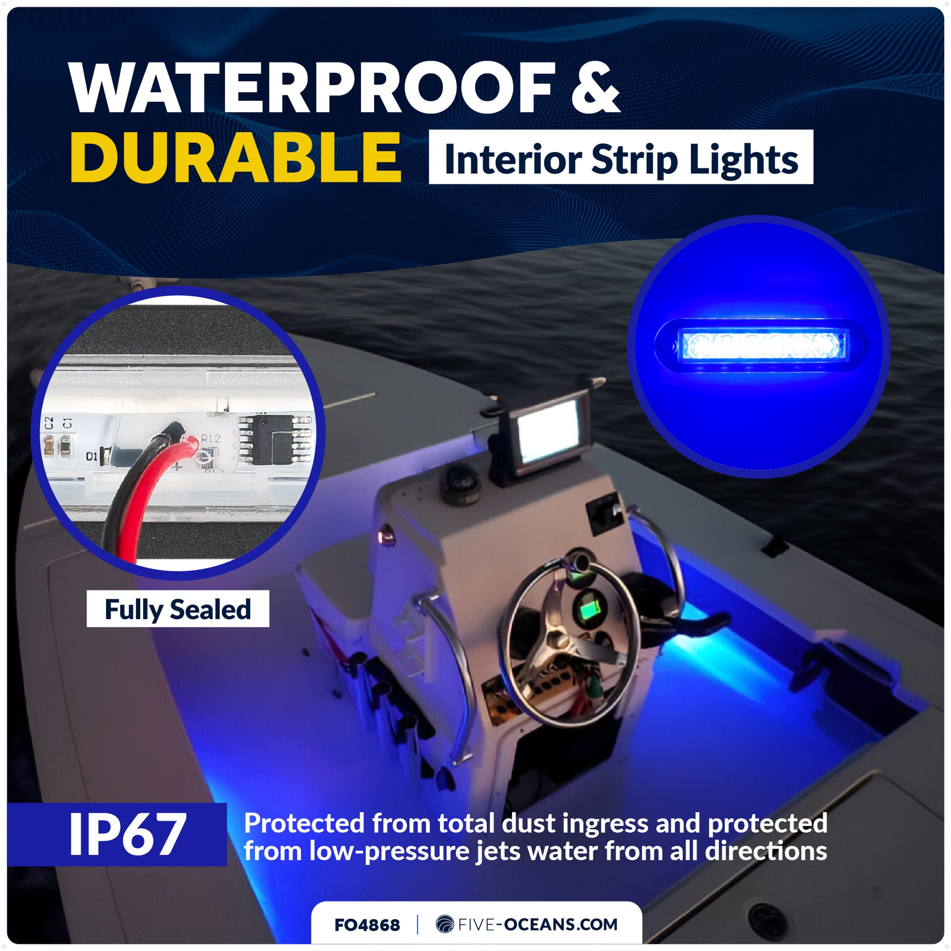 4" RGBW LED Interior Strip Lights, IP67 Waterproof, 12V - Flush Mount - 2-Pack - FO4868 - Five Oceans