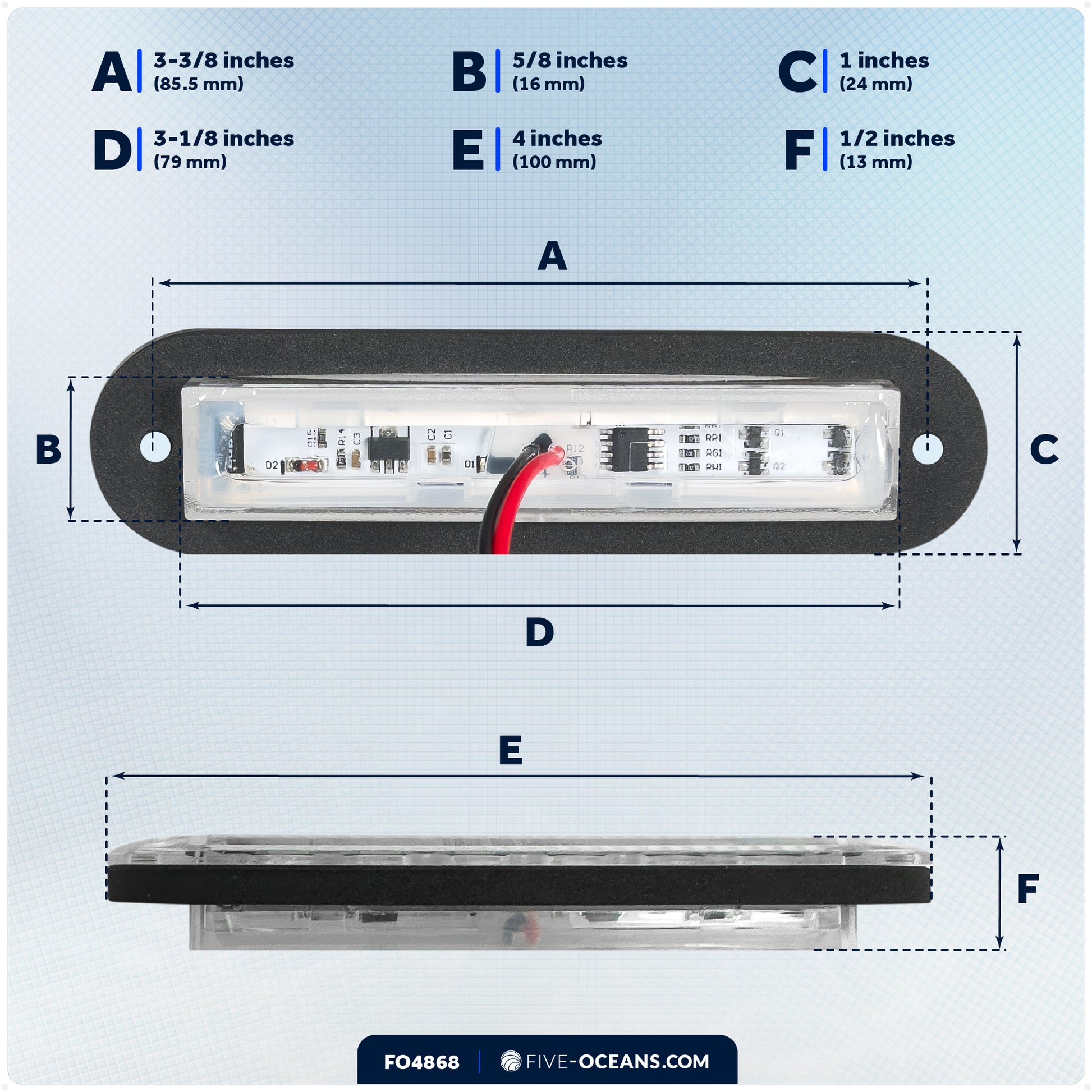 4" RGBW LED Recessed Strip Lights with Internal Driver, 12V, 2-Pack - FO4868 - Five Oceans
