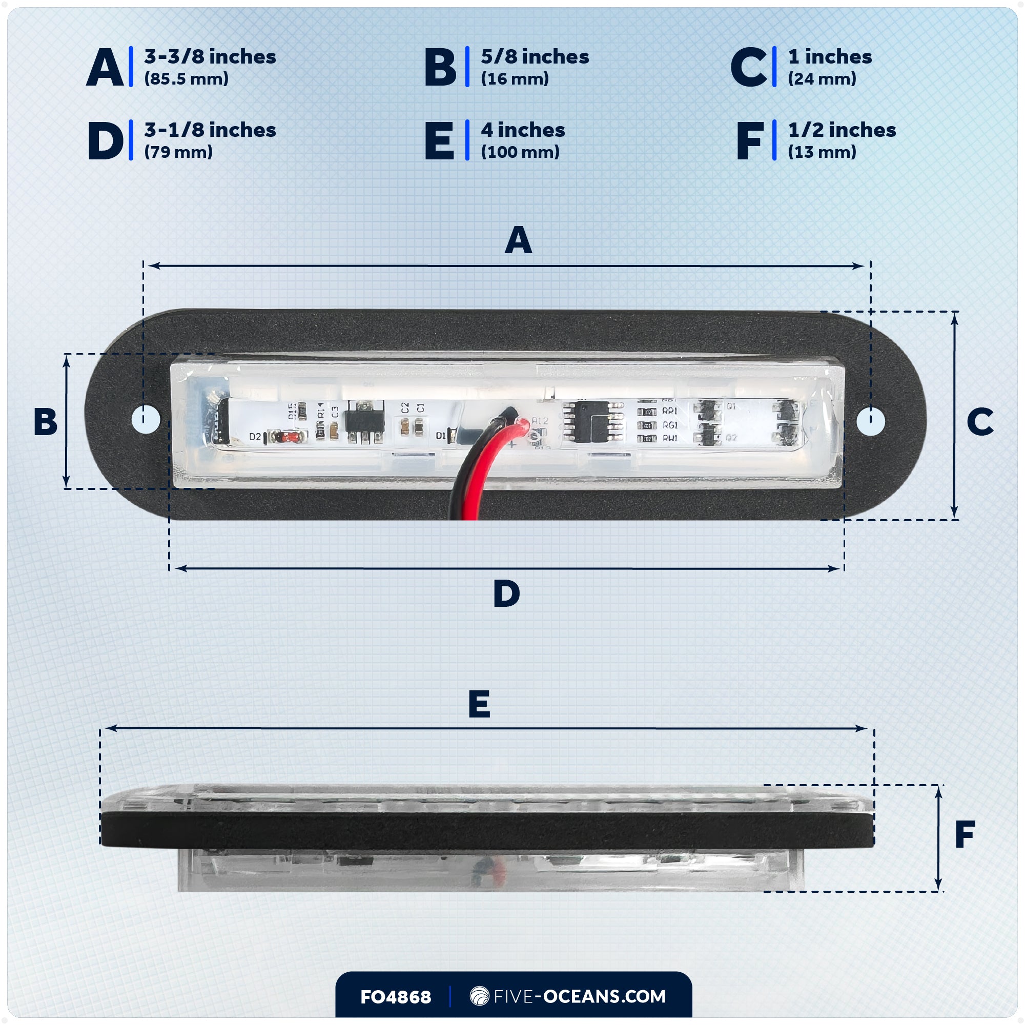 4" RGBW LED Recessed Strip Lights with Internal Driver, 12V, 2-Pack - FO4868 - Five Oceans