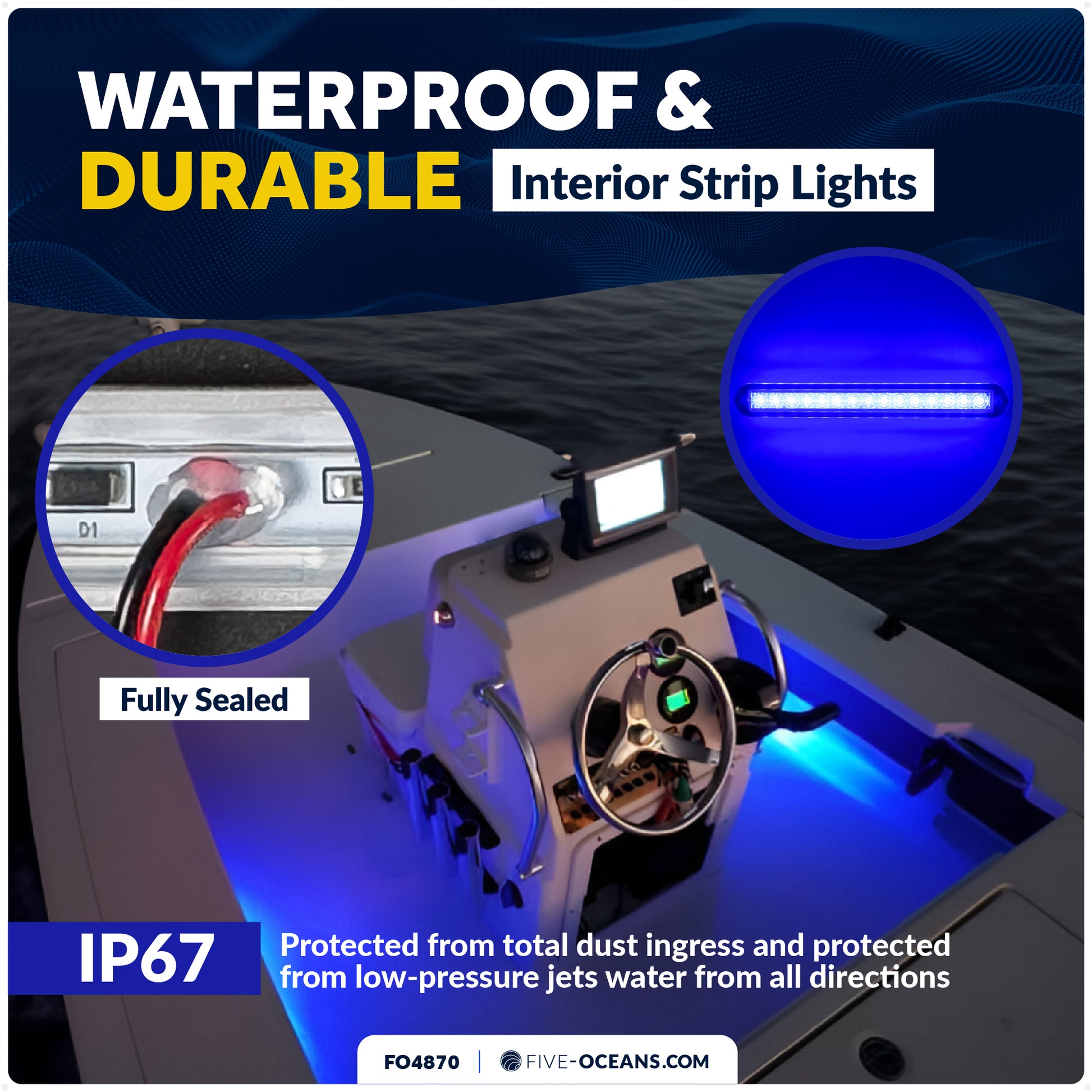 8" RGBW LED Interior Strip Lights, IP67 Waterproof, 12V - Flush Mount - 2-Pack - FO4870 - Five Oceans