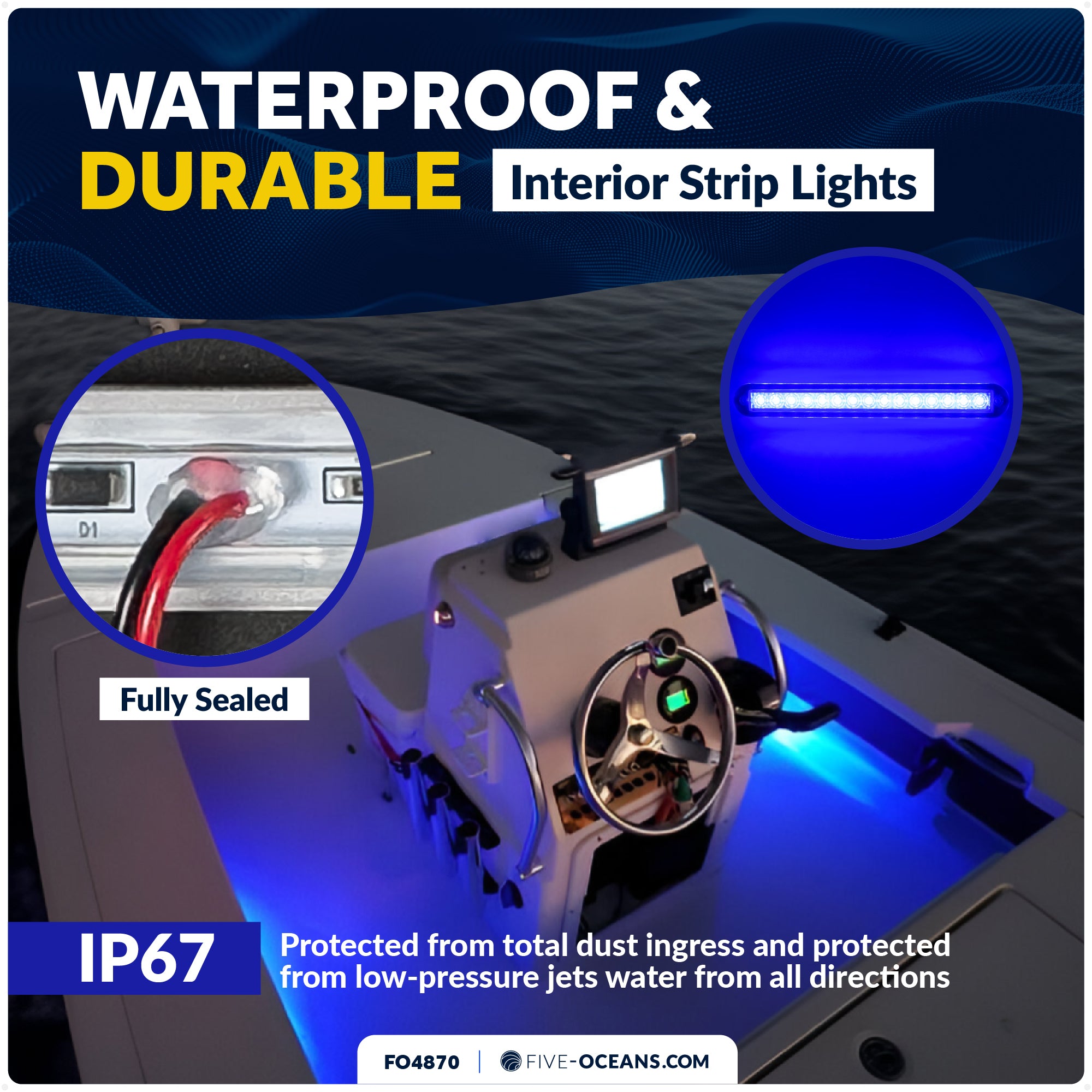 8" RGBW LED Interior Strip Lights, IP67 Waterproof, 12V - Flush Mount - 2-Pack - FO4870 - Five Oceans