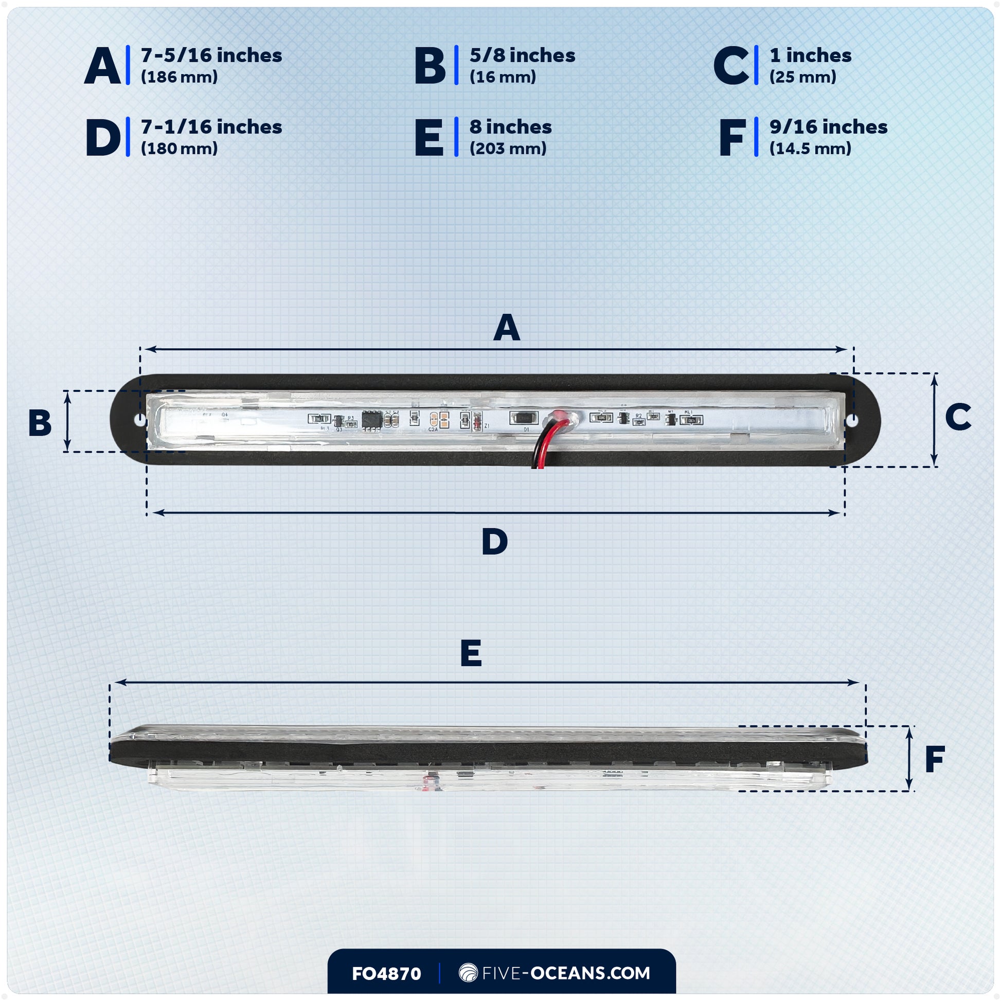 8" RGBW LED Interior Strip Lights, IP67 Waterproof, 12V - Flush Mount - 2-Pack - FO4870 - Five Oceans