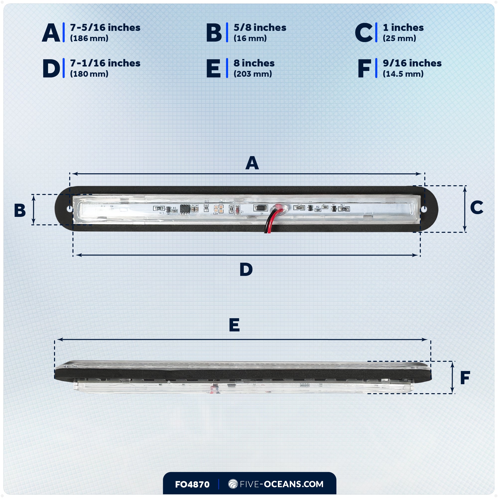 8" RGBW LED Interior Strip Lights, IP67 Waterproof, 12V - Flush Mount - 2-Pack - FO4870 - Five Oceans