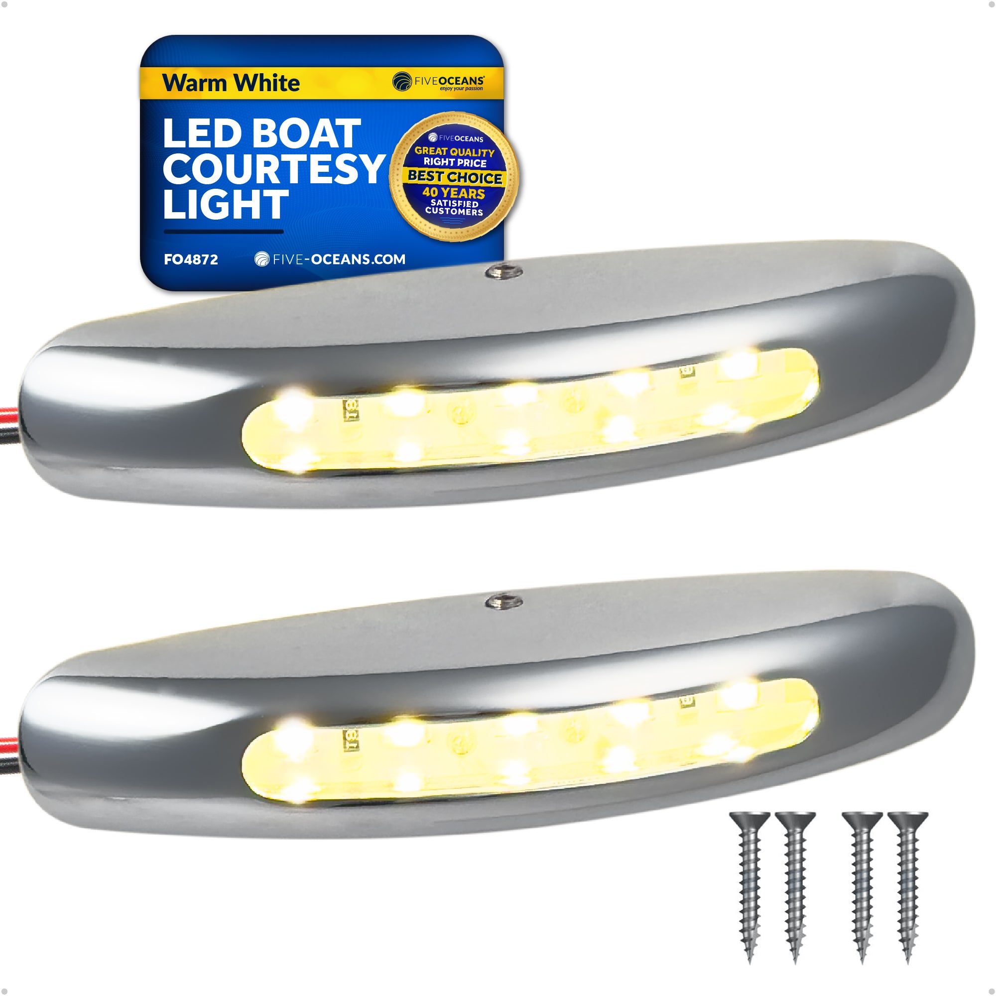3" LED Boat Courtesy Light, Warm White, IP67 Waterproof, 12V - 2-Pack - FO4872 - Five Oceans