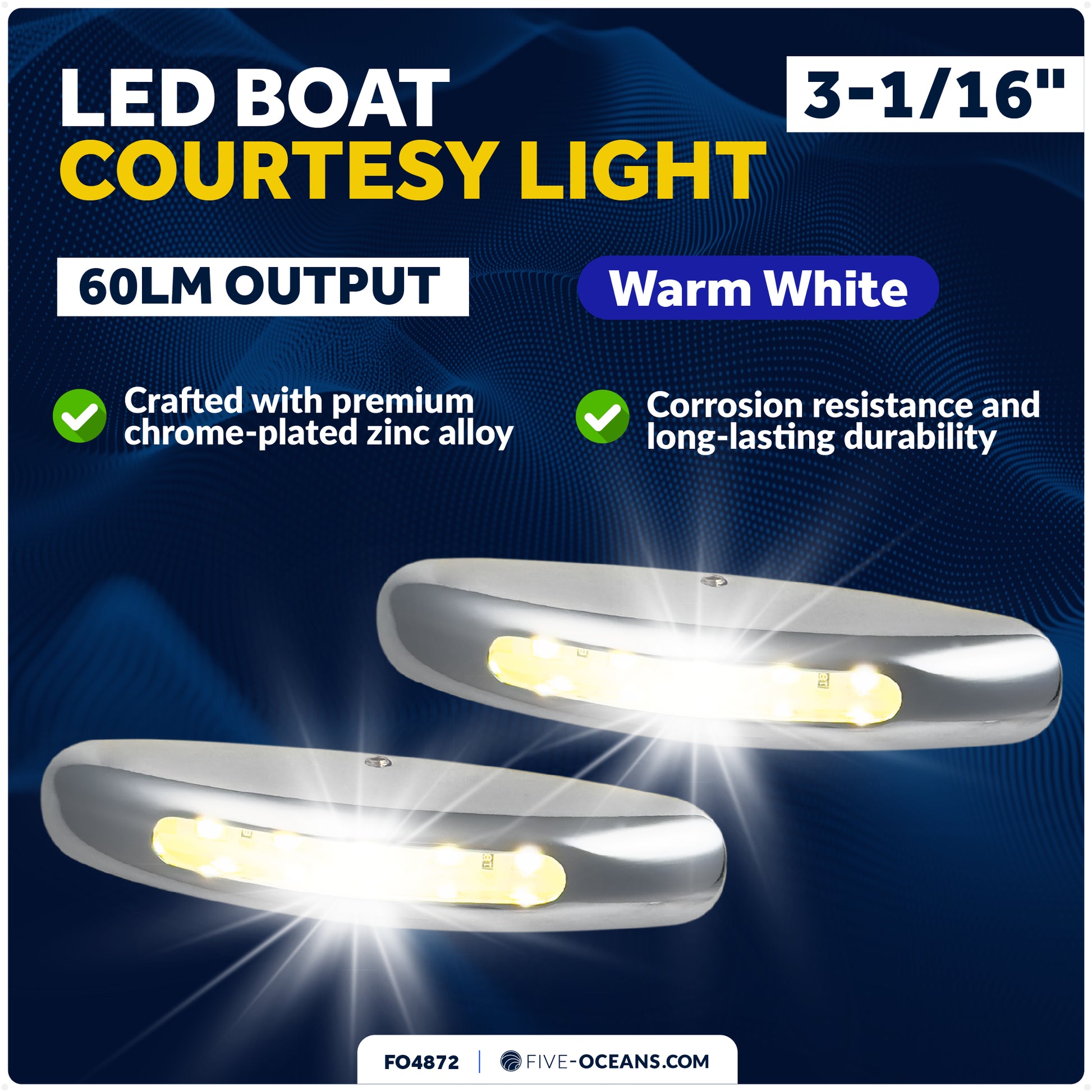 3" LED Boat Courtesy Light, Warm White, IP67 Waterproof, 12V - 2-Pack - FO4872 - Five Oceans