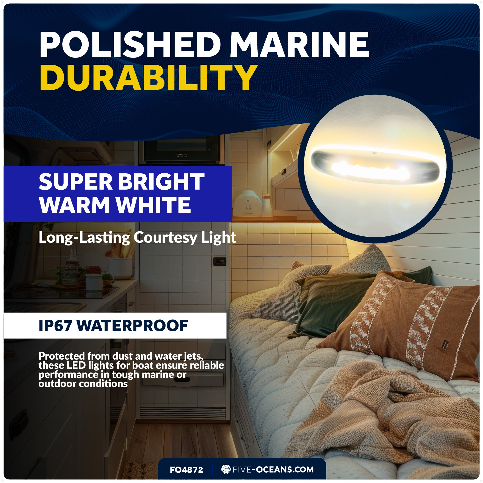 3" LED Boat Courtesy Light, Warm White, IP67 Waterproof, 12V - 2-Pack - FO4872 - Five Oceans