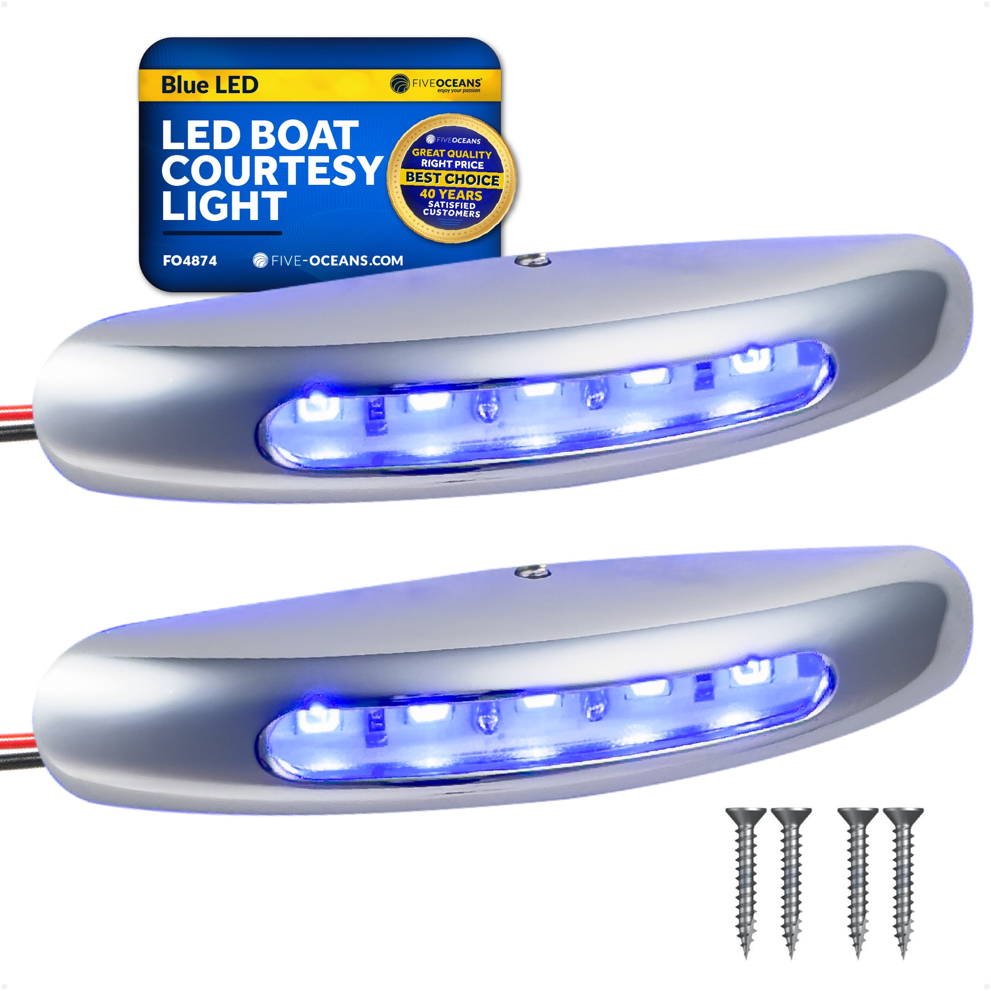 3" LED Boat Courtesy Light, Blue, IP67 Waterproof, 12V, 2-Pack - FO4874 - Five Oceans