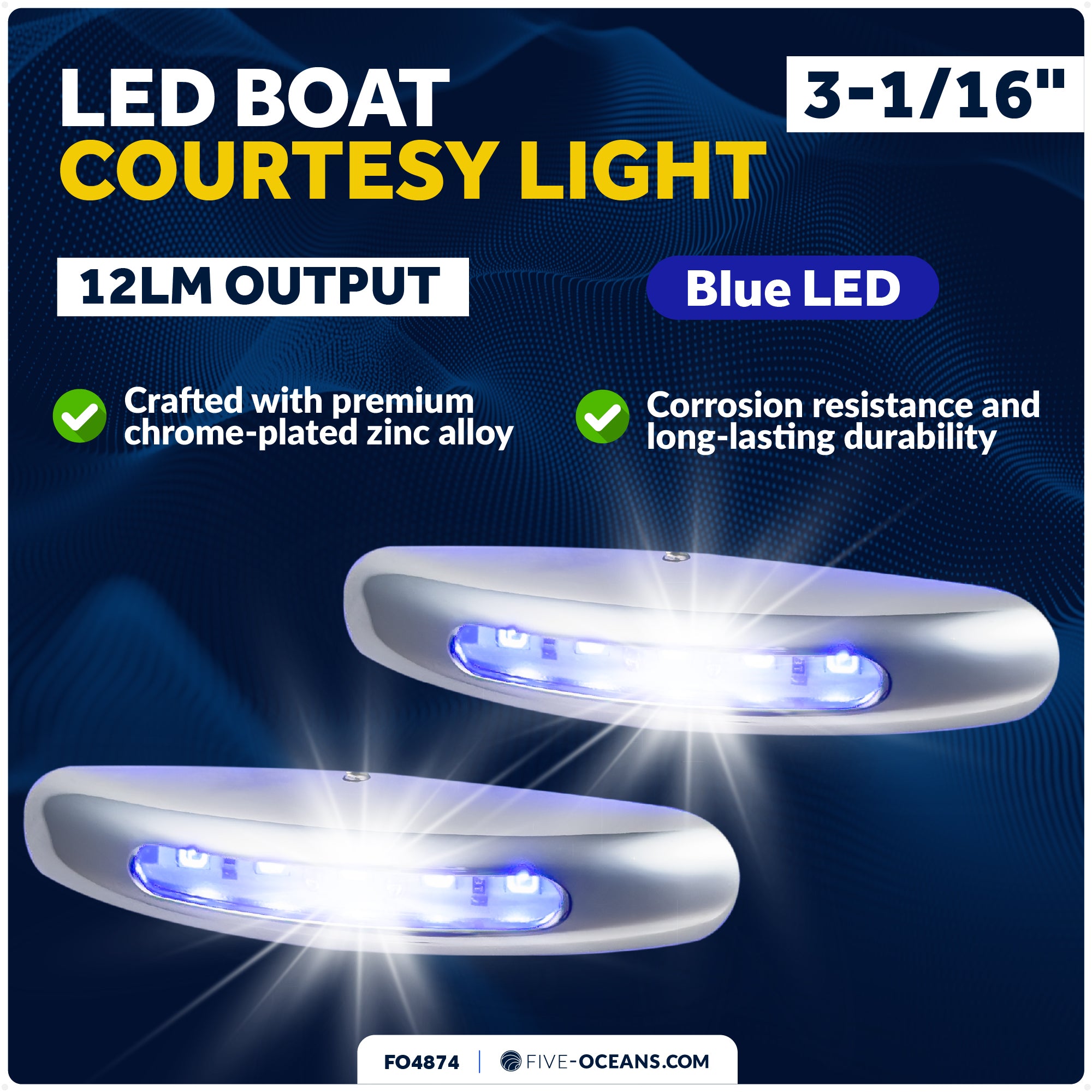 3" LED Boat Courtesy Light, Blue, IP67 Waterproof, 12V, 2-Pack - FO4874 - Five Oceans