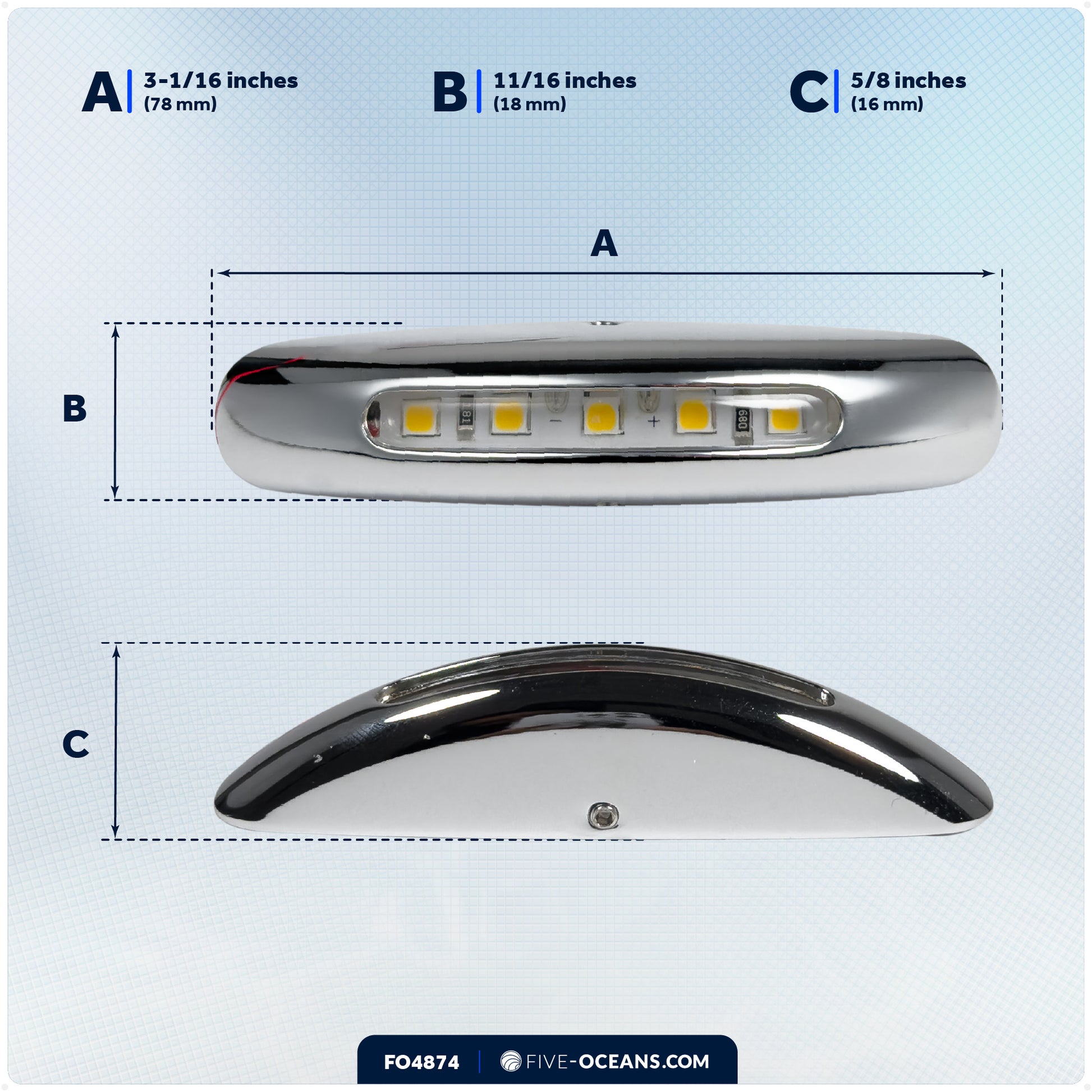 3" LED Surface-Mount Courtesy Light, Blue, 12V, 2-Pack - FO4874 - Five Oceans