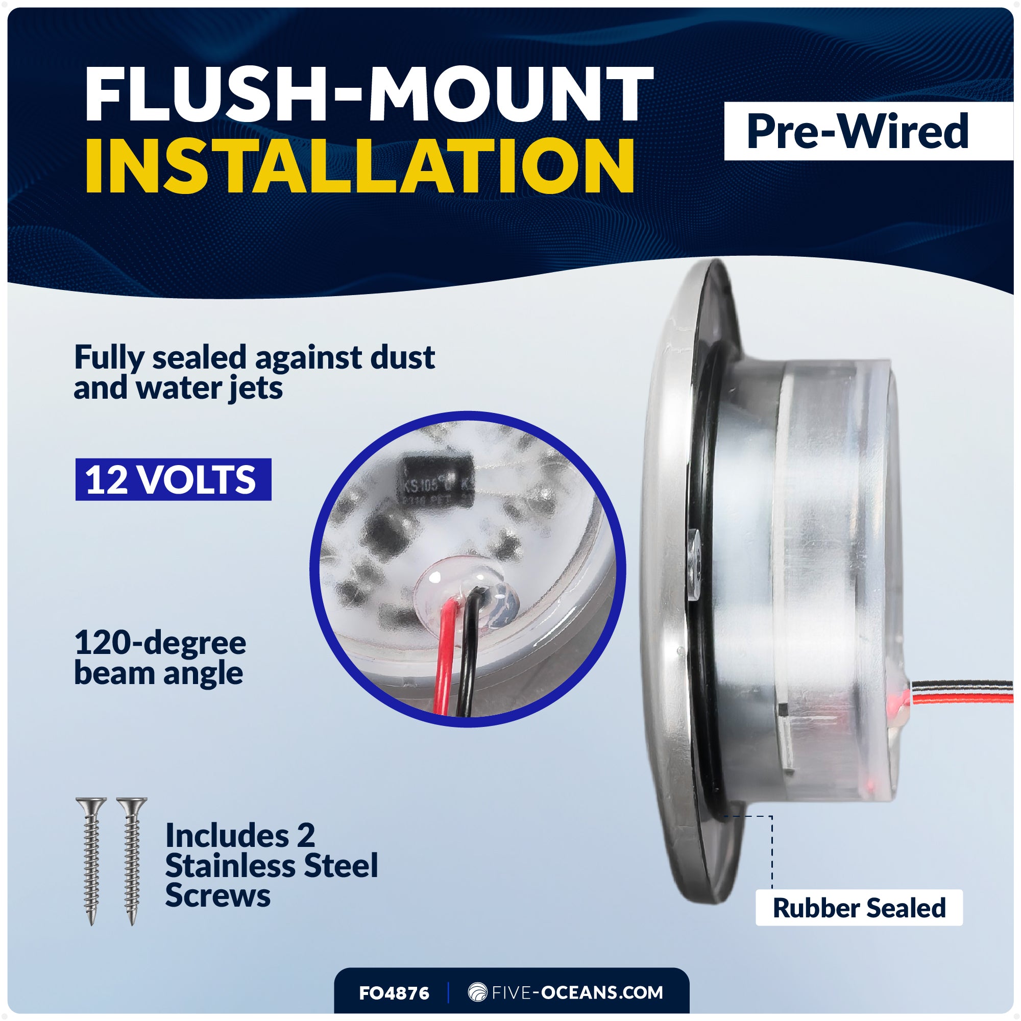 RGBW LED Interior Dome Ceiling Light, 2-3/4" Round, IP67 Waterproof, 12V - FO4876 - Five Oceans