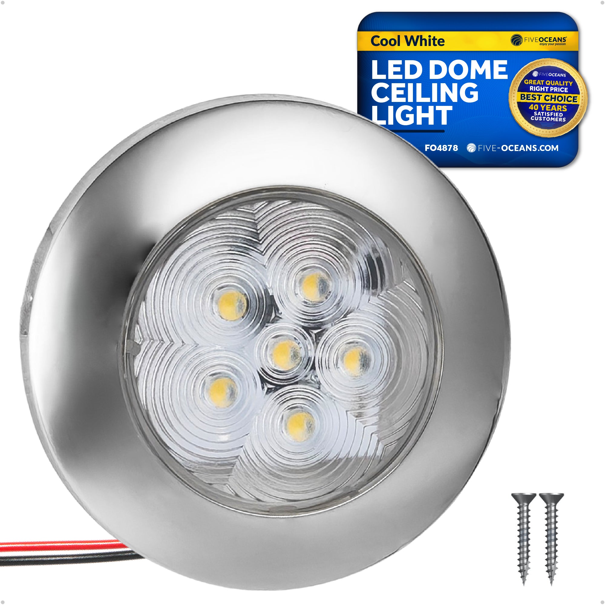 LED Interior Dome Ceiling Light, 2-3/4" Slim Round, Cool White, IP67 Waterproof, 12-24V - FO4878 - Five Oceans
