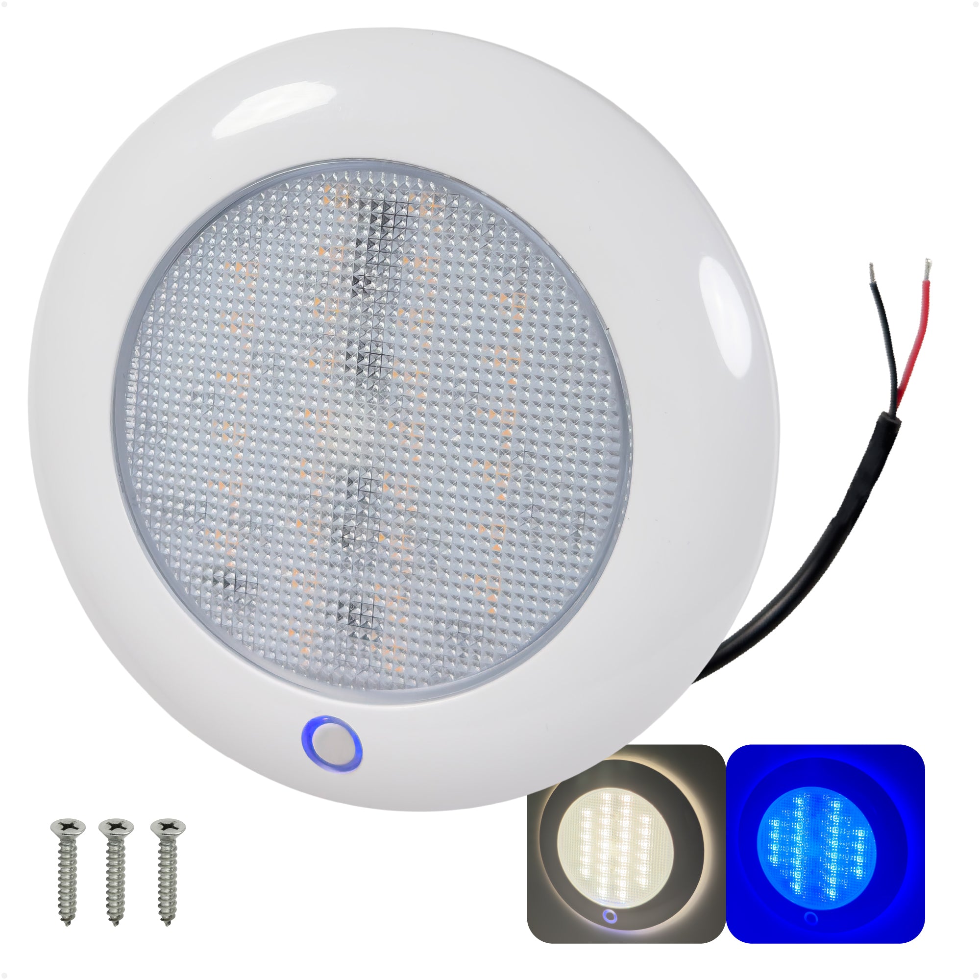 LED Interior Dome Ceiling Light, 5" Slim Round, Warm White & Blue, IP65 Waterproof, 12V, FO4880 - Five Oceans