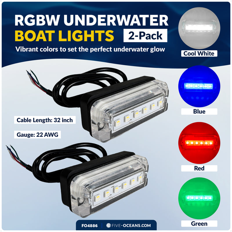 RGBW Underwater Light, Dimmable, 12V DC, 2-Pack - FO4886 - Five Oceans