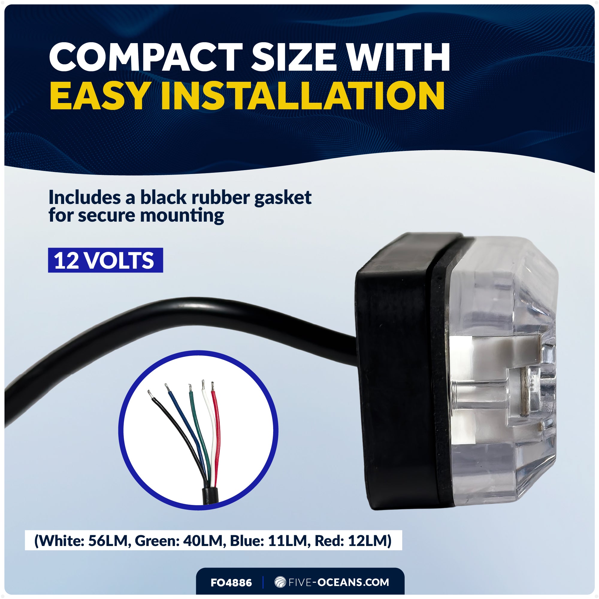 RGBW Underwater Light, IP68 Waterproof, Dimmable, 12V DC, 2-Pack - FO4886 - Five Oceans