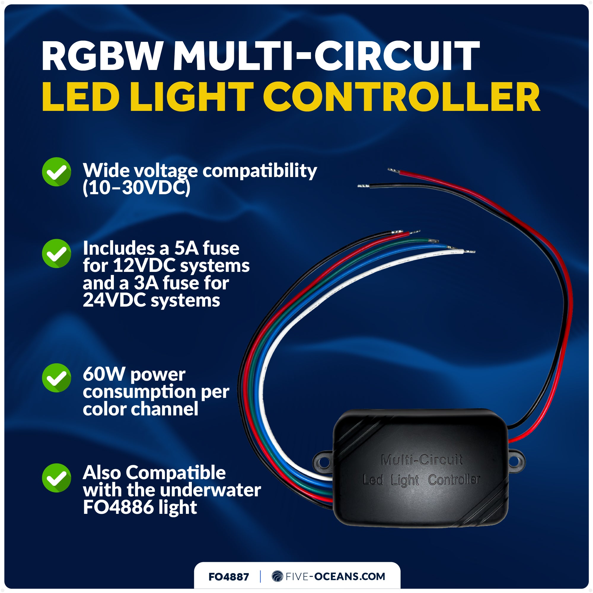 RGBW Multi-Circuit LED Light Controller, 10-30VDC – FO4887 - Five Oceans