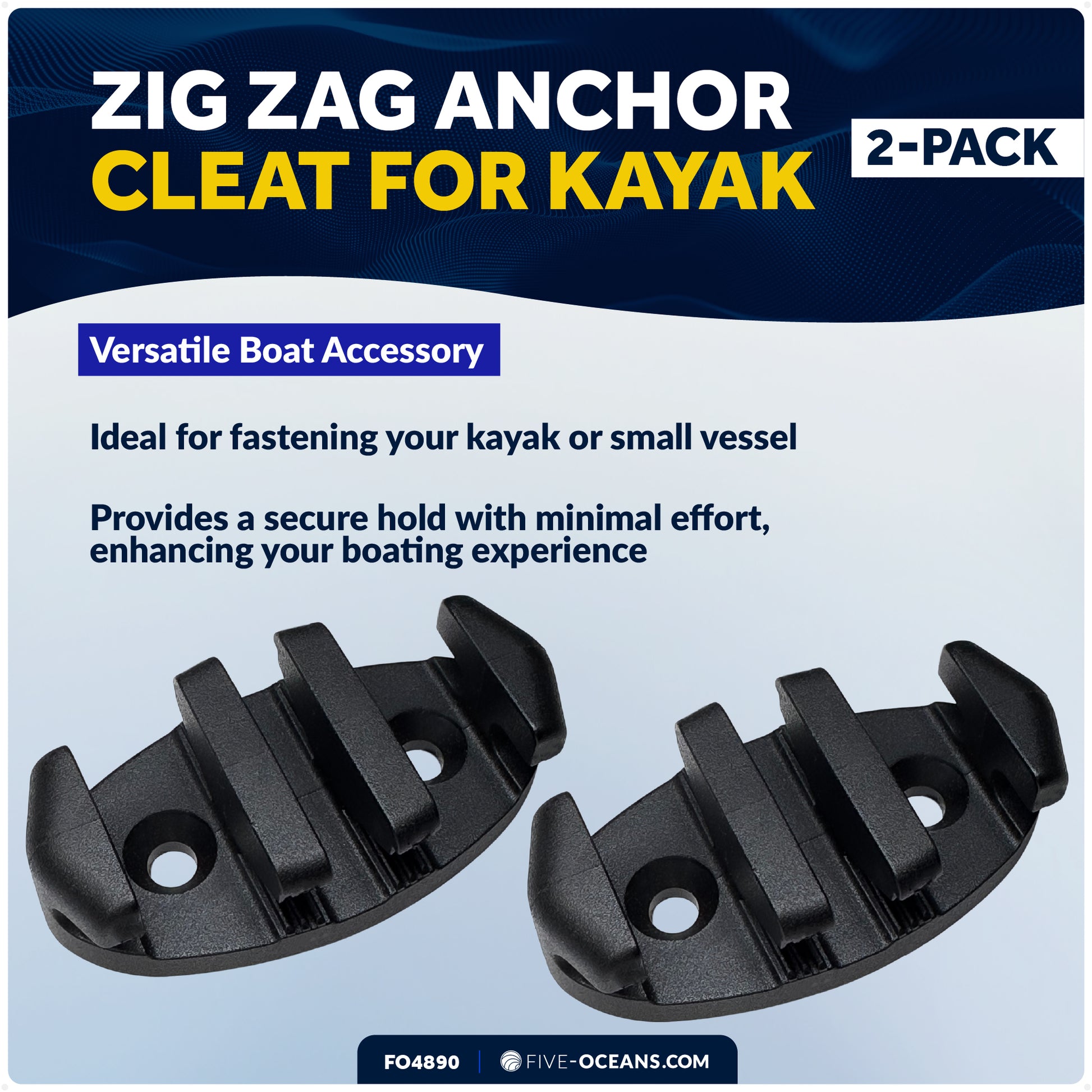 2-3/8" Kayak Zig Zag Anchor Cleat, Black Nylon, 2-Pack - FO4890 - Five Oceans