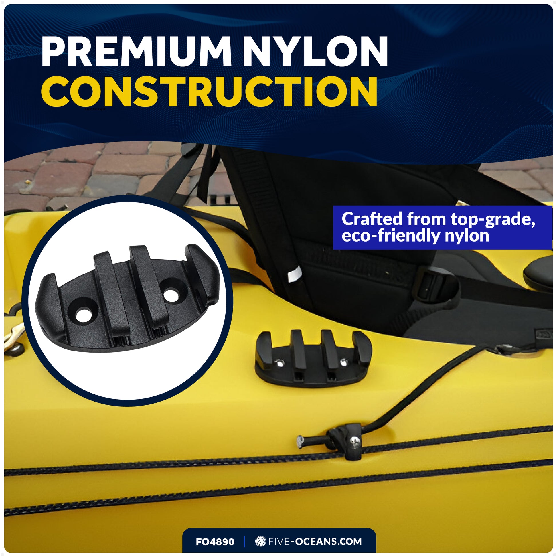 2-3/8" Kayak Zig Zag Anchor Cleat, Black Nylon, 2-Pack - FO4890 - Five Oceans