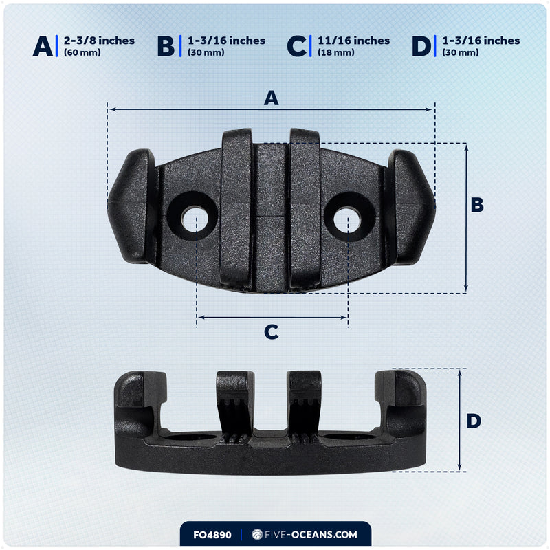2-3/8" Kayak Zig Zag Anchor Cleat, Black Nylon, 2-Pack - FO4890 - Five Oceans