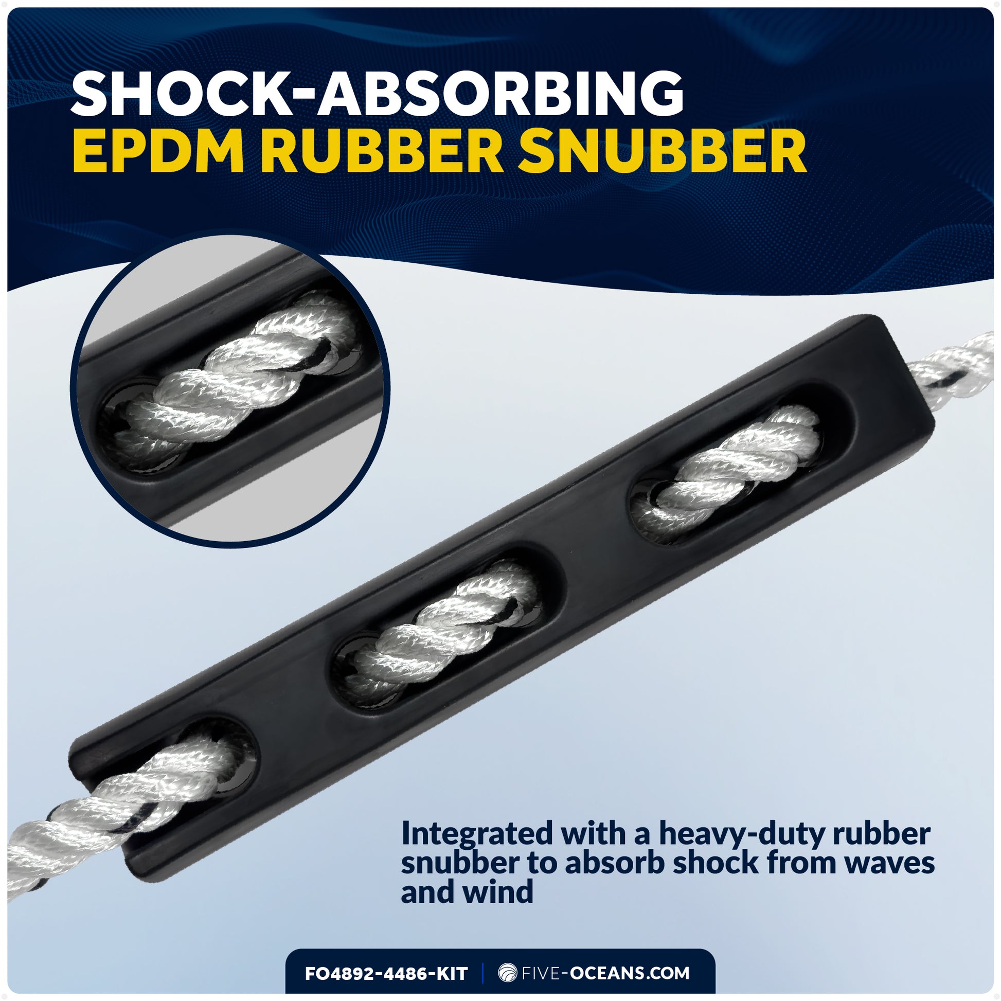 Boat Mooring Snubber Kit, 1/2" x 20' 3-Strand Ropes with 12" Eye Loop & EPDM Rubber Snubbers, 4-Pack - FO4892-4486-KIT - Five Oceans