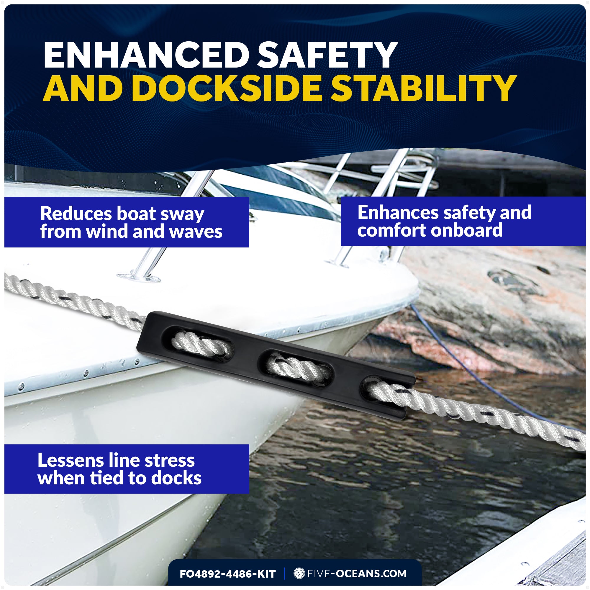 Mooring Snubber Docking Kit, 1/2" x 20' Dock Lines, 4-Pack - FO4892-4486-KIT - Five Oceans