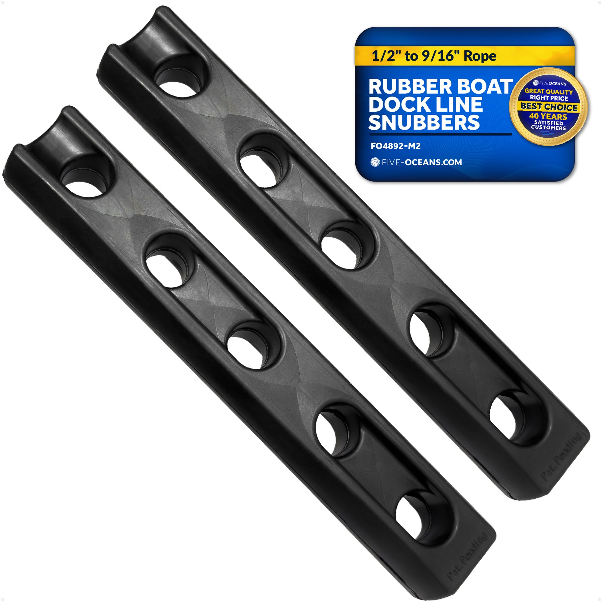 Marine Rubber Boat Dock Line Mooring Snubbers, 1/2" to 9/16" Rope (12mm-14mm), EPDM Rubber, 2-Pack - FO4892-M2 - Five Oceans