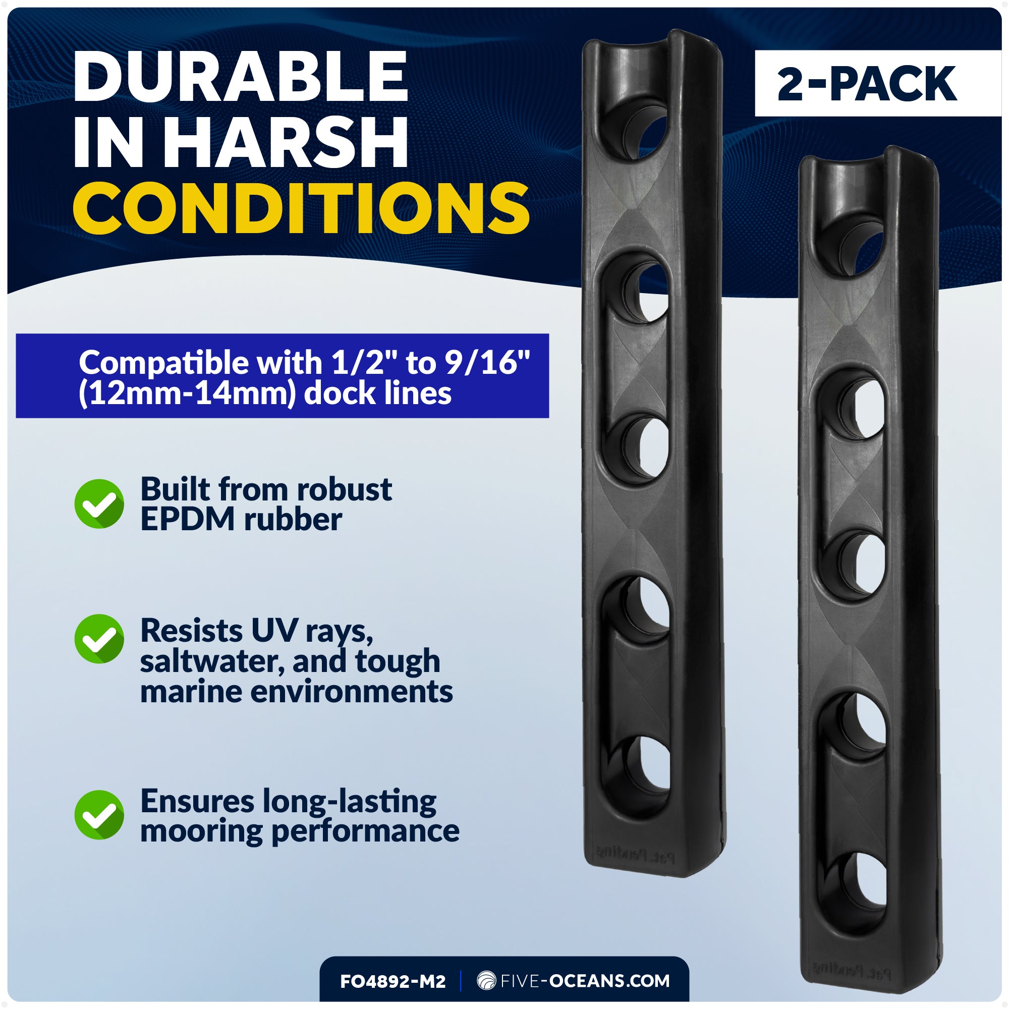 Mooring Snubber for Dock Lines, Fits 1/2" - 9/16" Rope, Rubber, 2-Pack - FO4892-M2 - Five Oceans