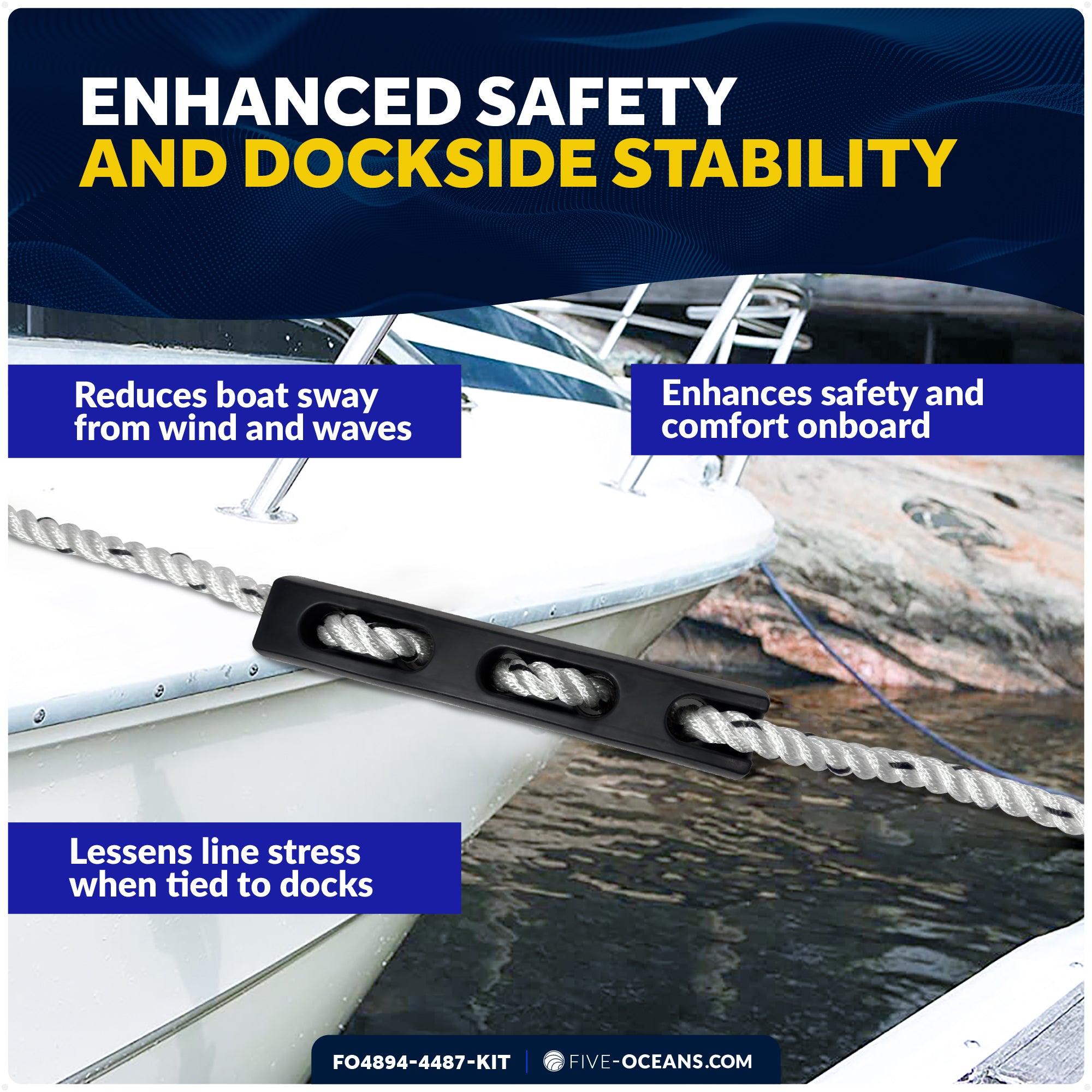 Mooring Snubber Docking Kit, 9/16" x 20' Dock Lines, 4-Pack - FO4894-4487-KIT - Five Oceans