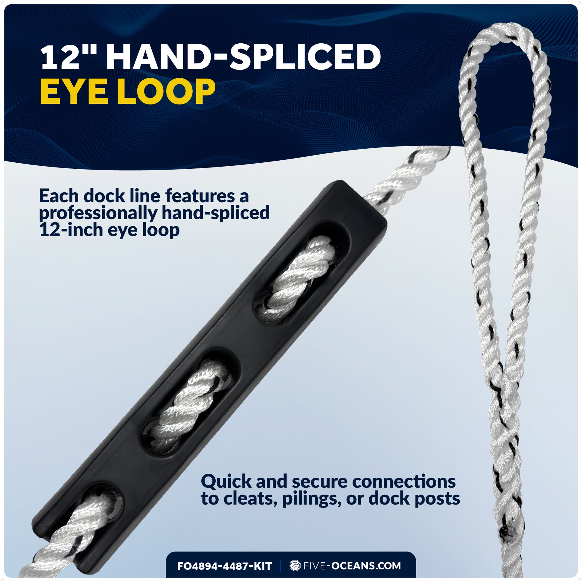 Boat Mooring Snubber Kit, 9/16" x 20' 3-Strand Ropes with 12" Eye Loop & EPDM Rubber Snubbers, 4-Pack - FO4894-4487-KIT - Five Oceans