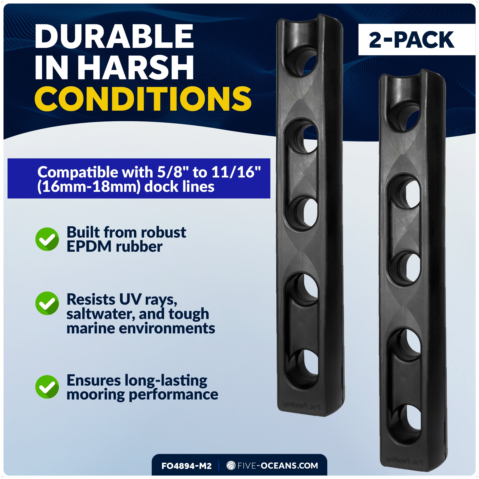 Marine Rubber Boat Dock Line Snubbers, 5/8" to 11/16" Rope (16mm-18mm), EPDM Rubber, 2-Pack - FO4894-M2