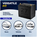 13" x 7" Group 27 Battery Tray with Hold-Down Strap, Black - FO4896 - Five Oceans