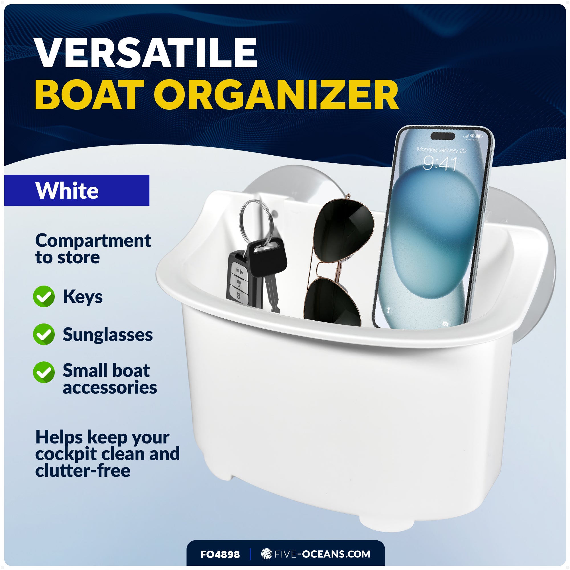 Boat Storage Caddy Organizer with Drainage, White - FO4898
