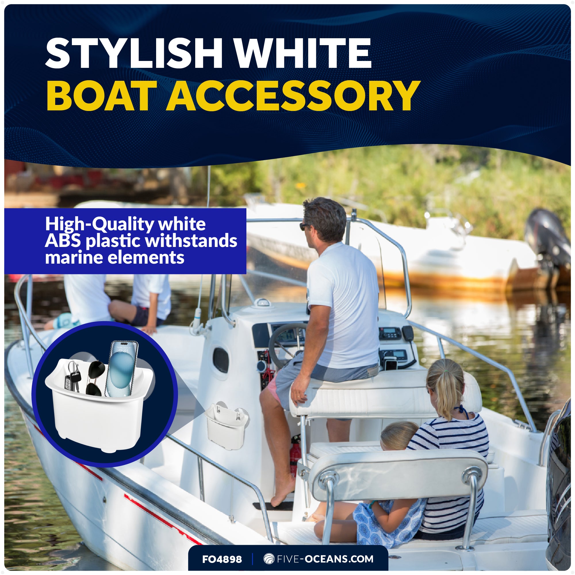 Boat Storage Caddy Organizer with Drainage, White - FO4898