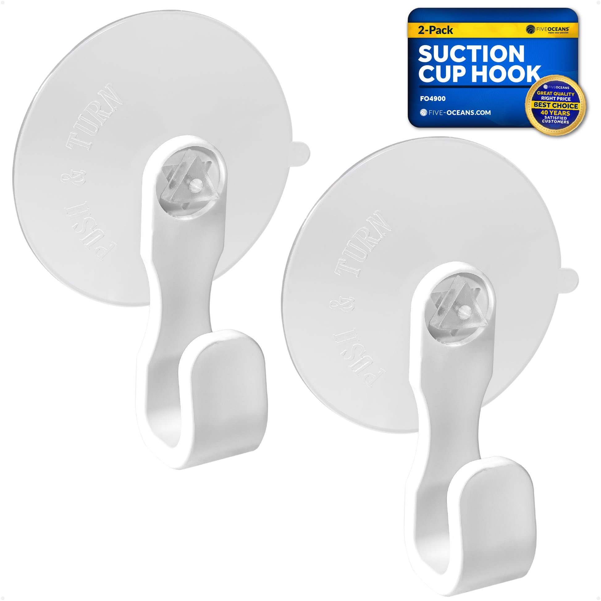 Suction Cup Hooks, White, 2-Pack - FO4900 - Five Oceans