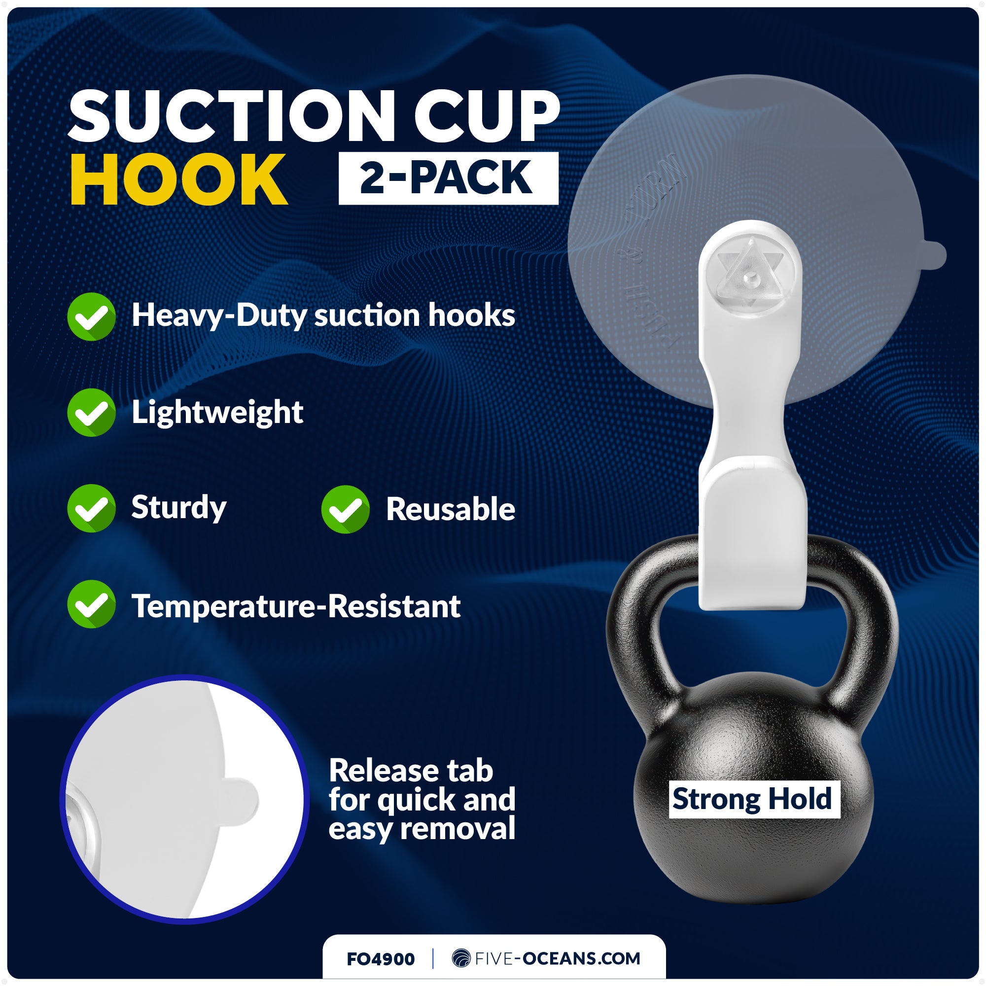 Suction Cup Hooks, White, 2-Pack - FO4900