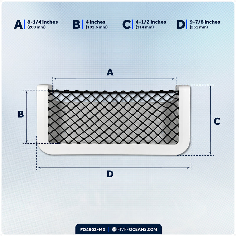 9-7/8" x 4-1/2" Storage Net, White Frame, Black Elastic Netting, 2-Pack - FO4902-M2 - Five Oceans