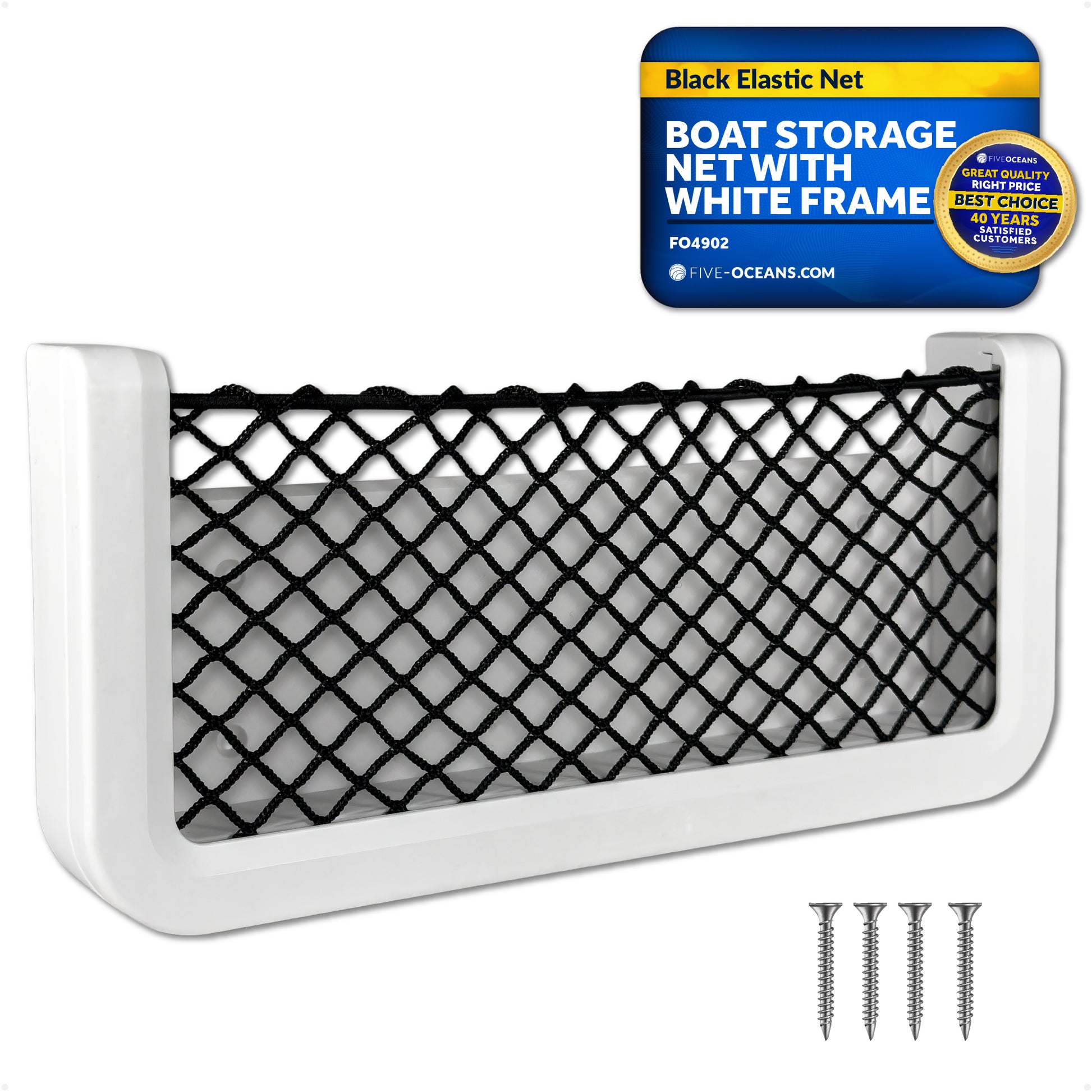 Boat Storage Net, White Frame, Black Elastic Netting, 9-7/8" x 4-1/2" - FO4902 - Five Oceans