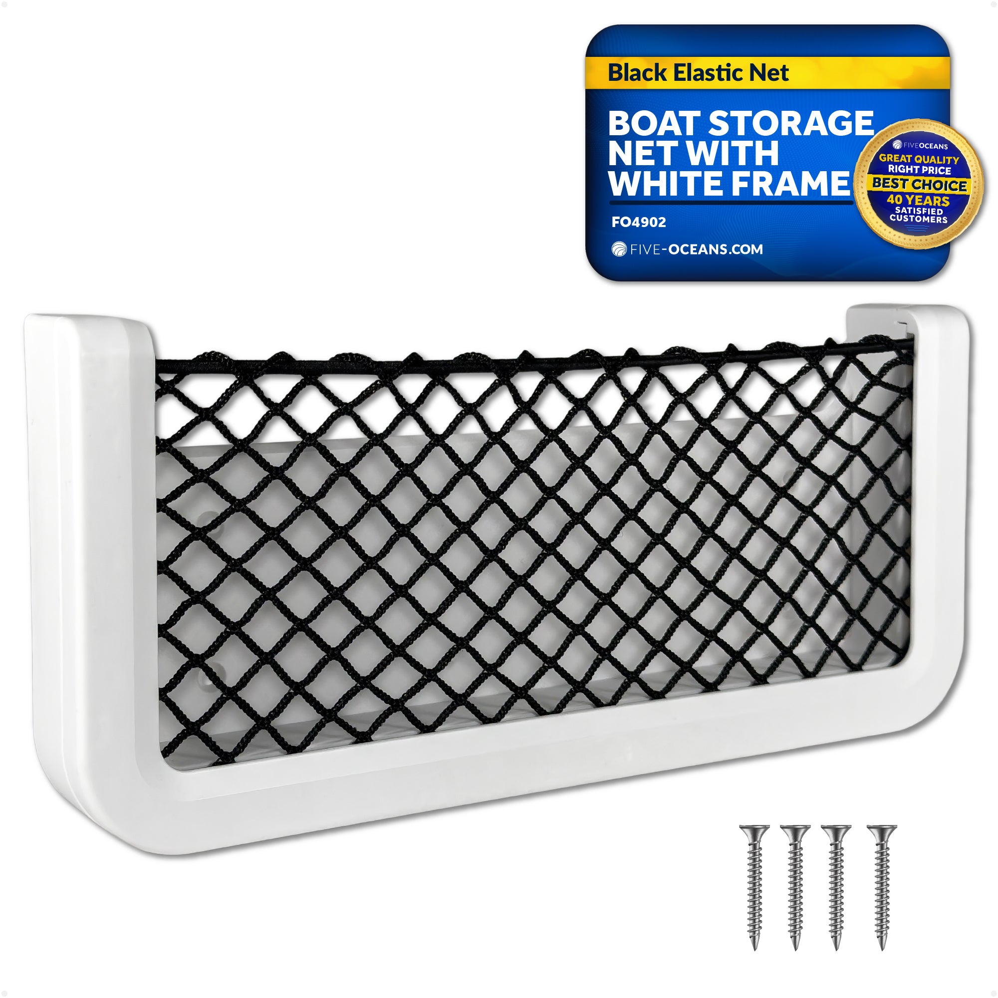 Boat Storage Net, White Frame, Black Elastic Netting, 9-7/8" x 4-1/2" - FO4902