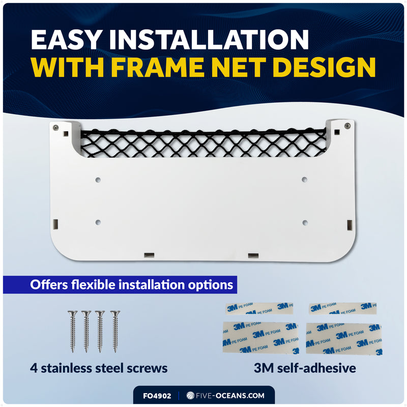 9-7/8" x 4-1/2" Storage Net, White Frame, Black Elastic Netting - FO4902 - Five Oceans