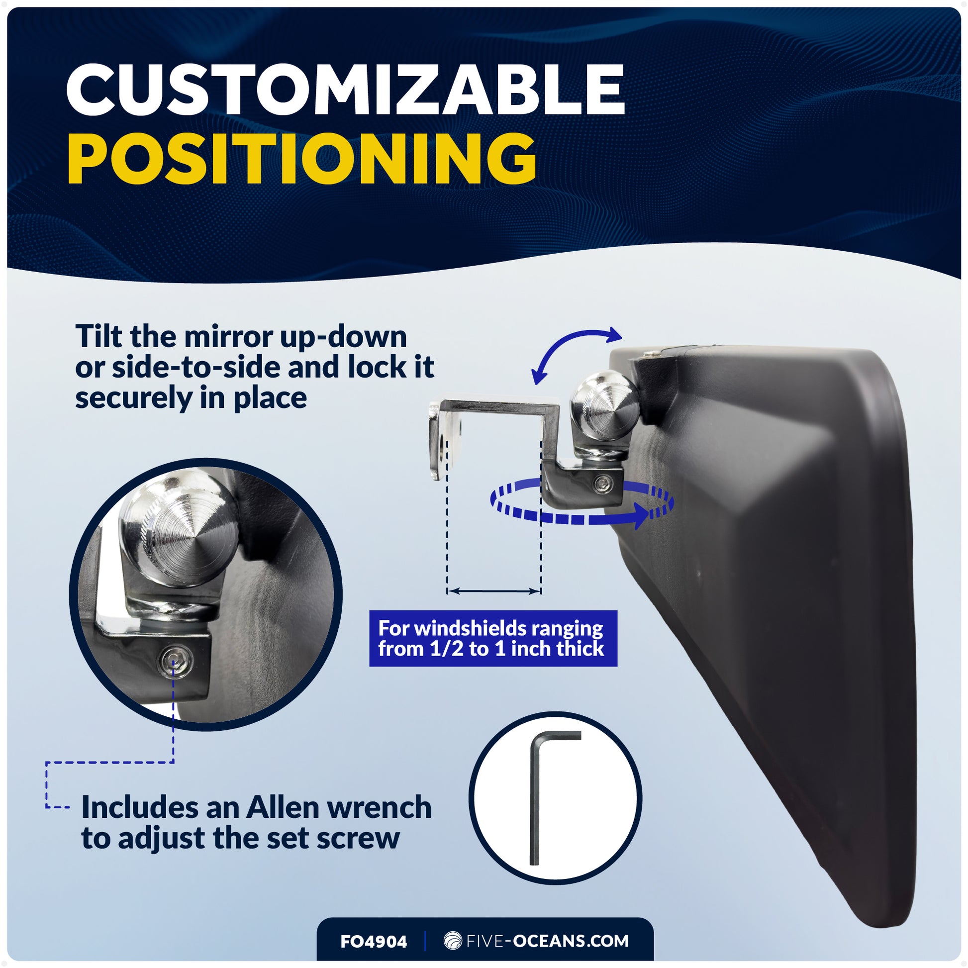 11-3/4" x 4" Ski Mirror, Wide View - FO4904 - Five Oceans