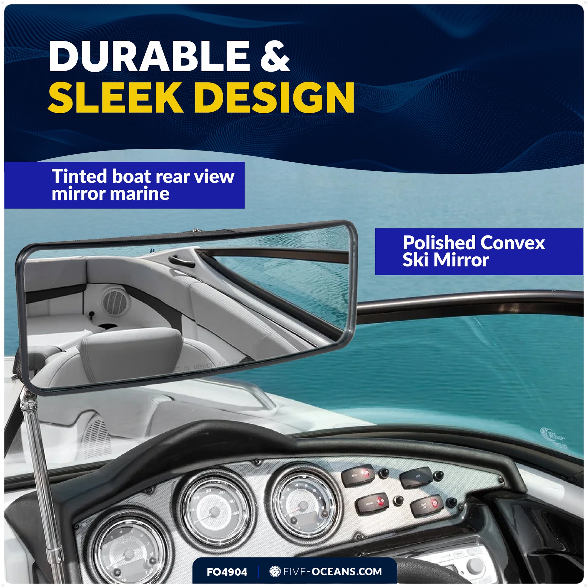 Boat Ski Mirror Large 11-3/4" x 4", Wide View - FO4904 - Five Oceans