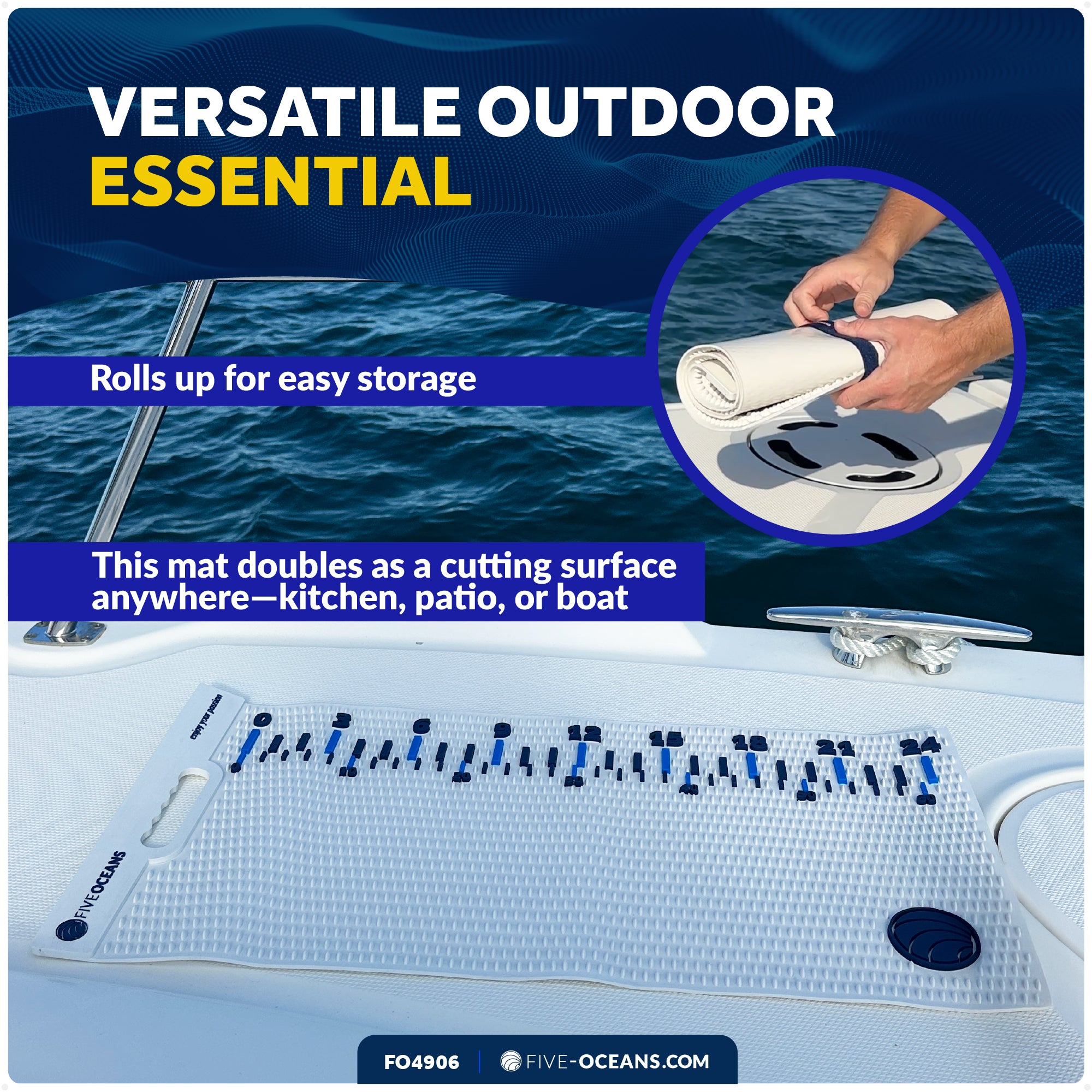 Fish Fillet Mat 28" x 14", White - Heavy-Duty Non-Slip Roll-Up Cutting Board, Dishwasher Safe with 24" Ruler - FO4906